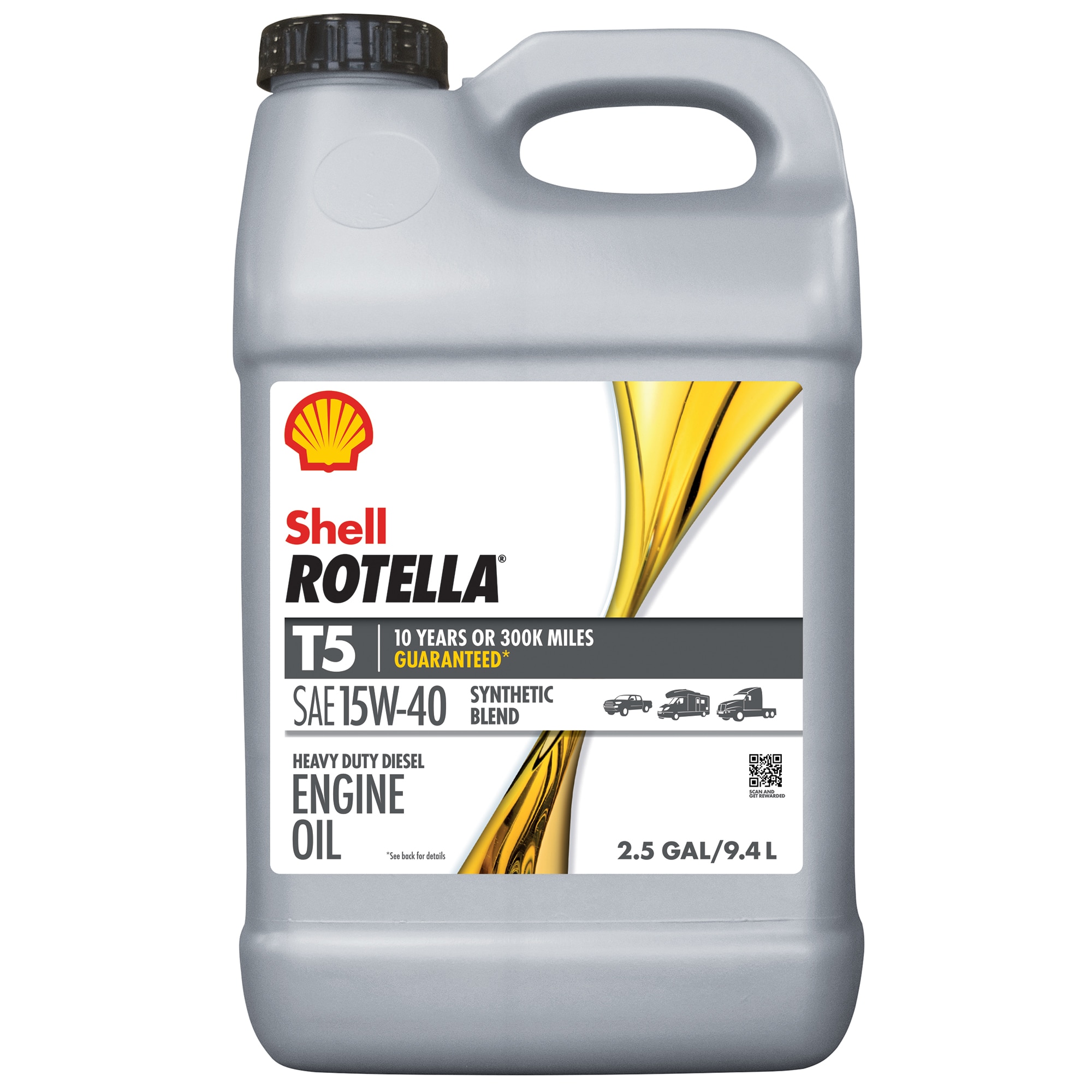 Aceite sintético para motor diésel Shell Rotella de 2.5 galones 15w-40 - Controla el desgaste del motor, cumple con especificaciones CK-4, CJ-4, CI-4 Plus, CH-4 550046213