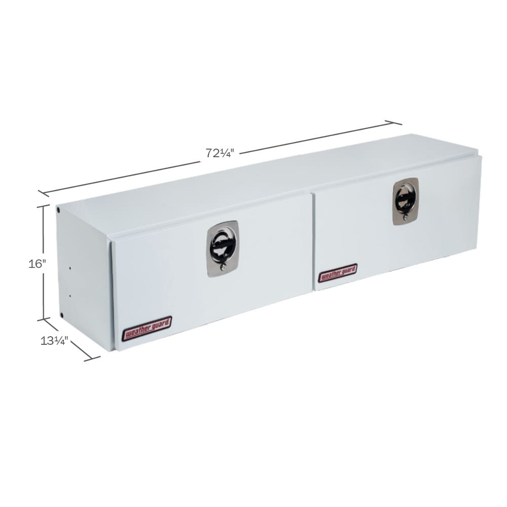 Caja de herramientas para camión con montaje superior de acero blanco de 72.25 pulgadas x 13.5 pulgadas x 16 pulgadas.