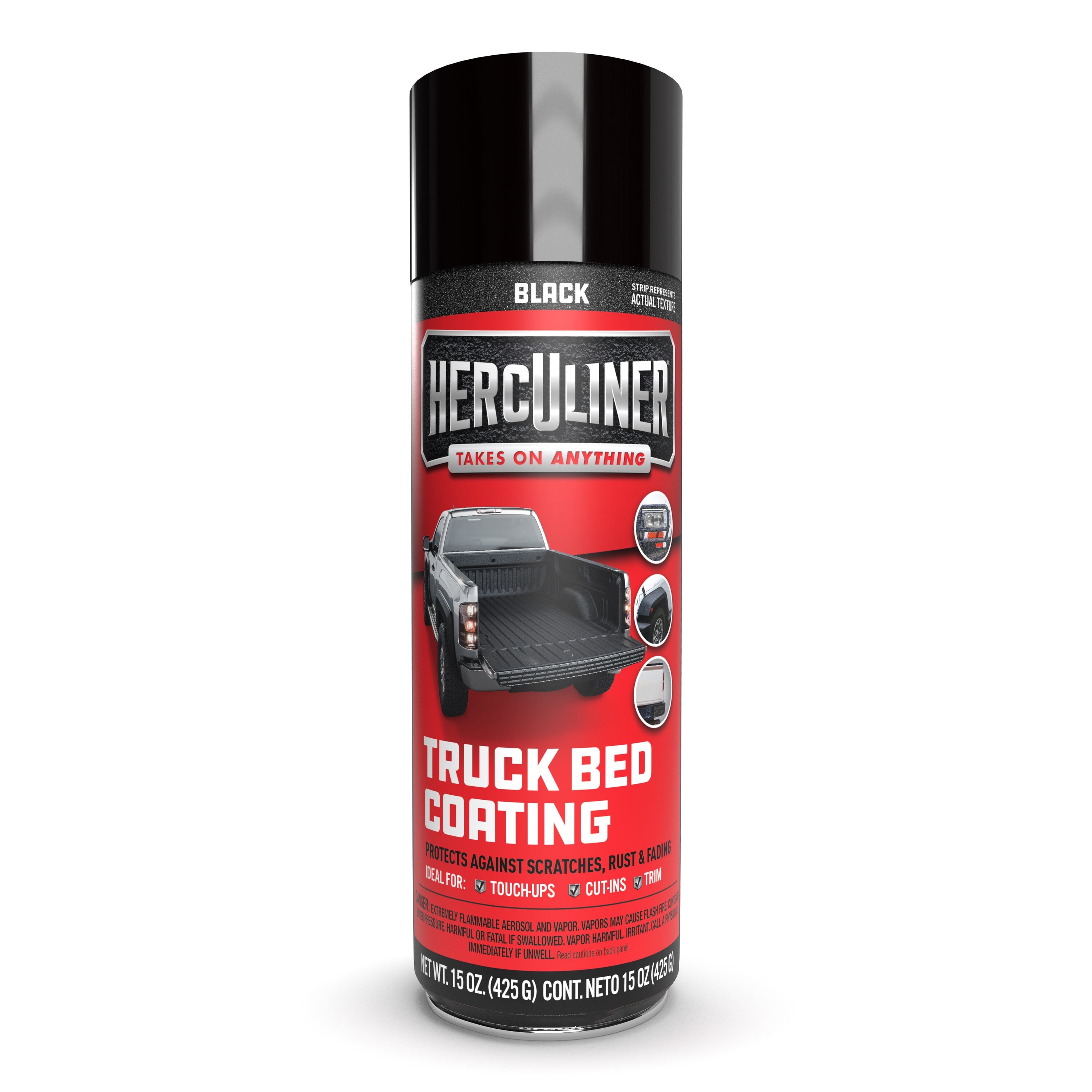 Revestimiento para cama en aerosol negro HERCULINER, 15 oz de poliuretano, recubrimiento antideslizante, prevención de óxido, resistente a golpes y descascaramiento.
