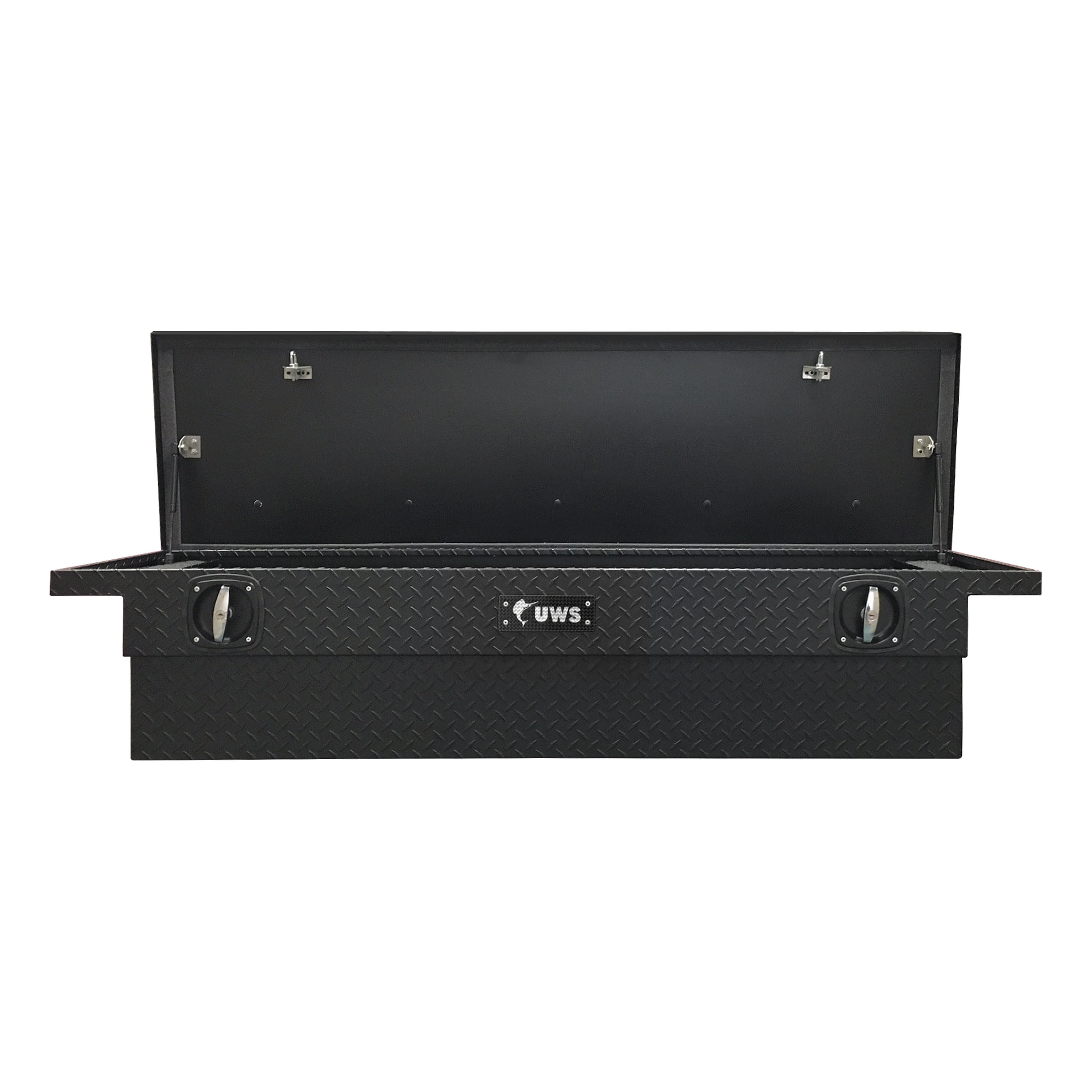 Caja de herramientas de aluminio para camioneta en cruz, acabado mate negro, 69.88 pulgadas x 20 pulgadas x 14.75 pulgadas
