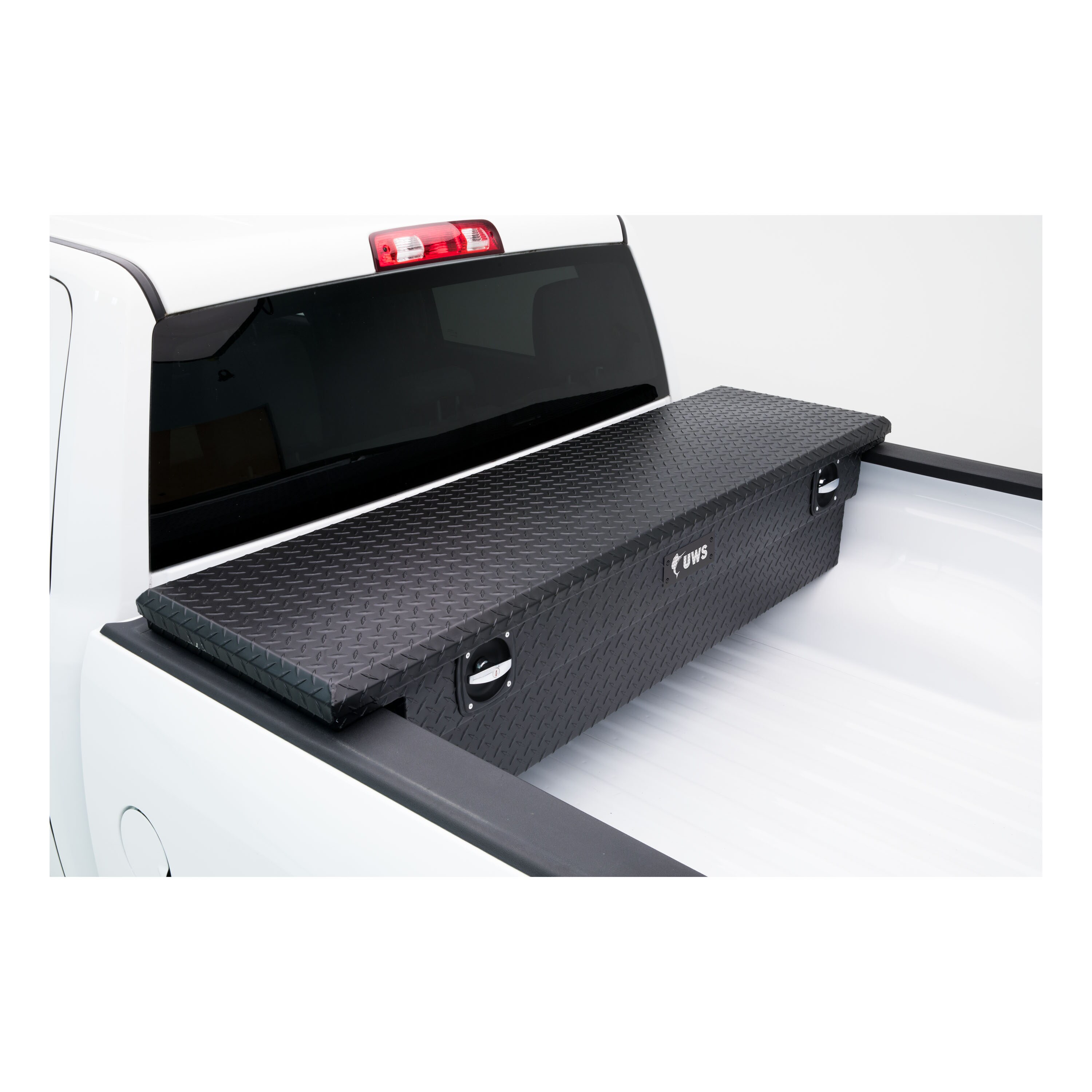 Caja de herramientas de aluminio para camioneta en cruz, acabado mate negro, 69.88 pulgadas x 20 pulgadas x 14.75 pulgadas