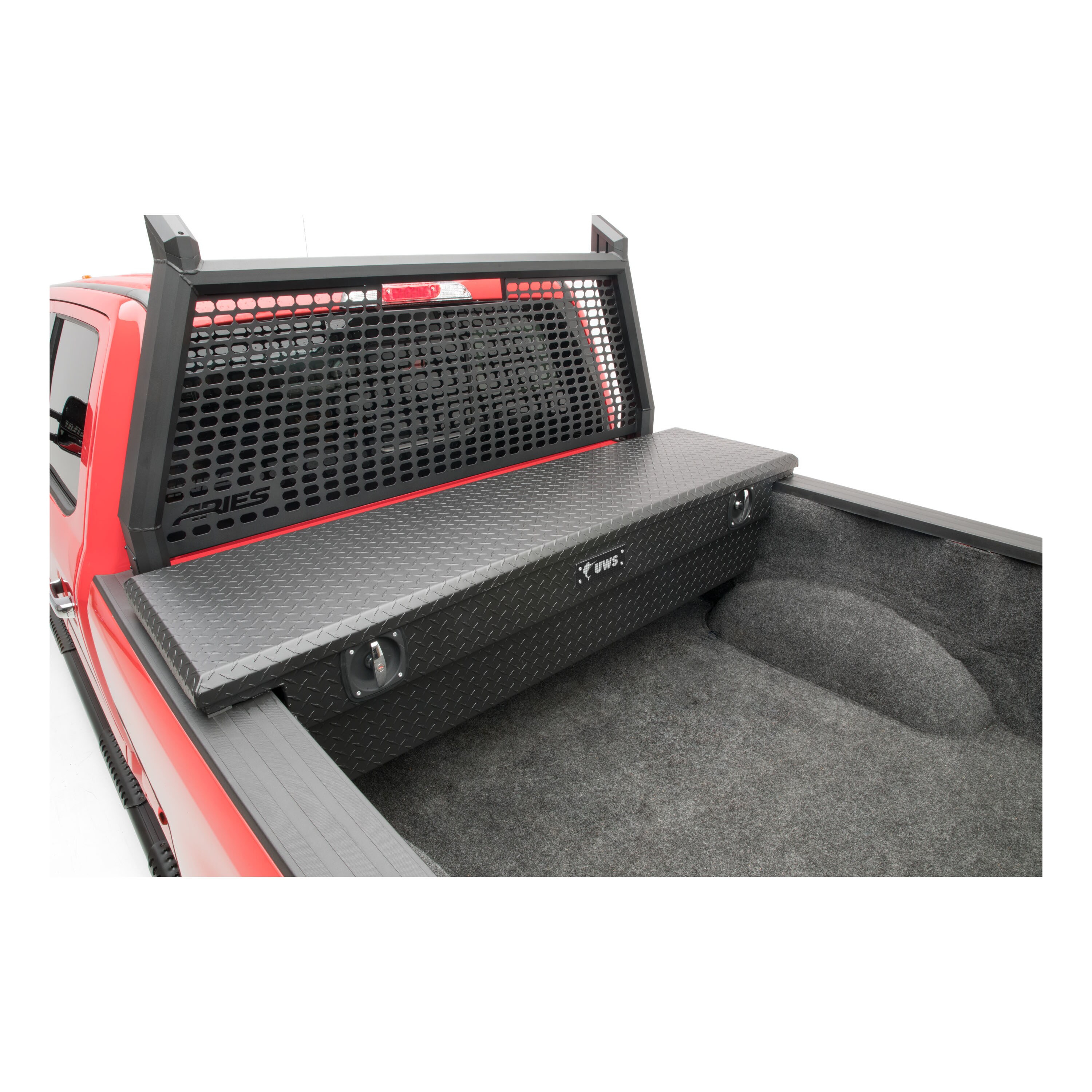 Caja de herramientas de aluminio para camioneta en cruz, acabado mate negro, 69.88 pulgadas x 20 pulgadas x 14.75 pulgadas