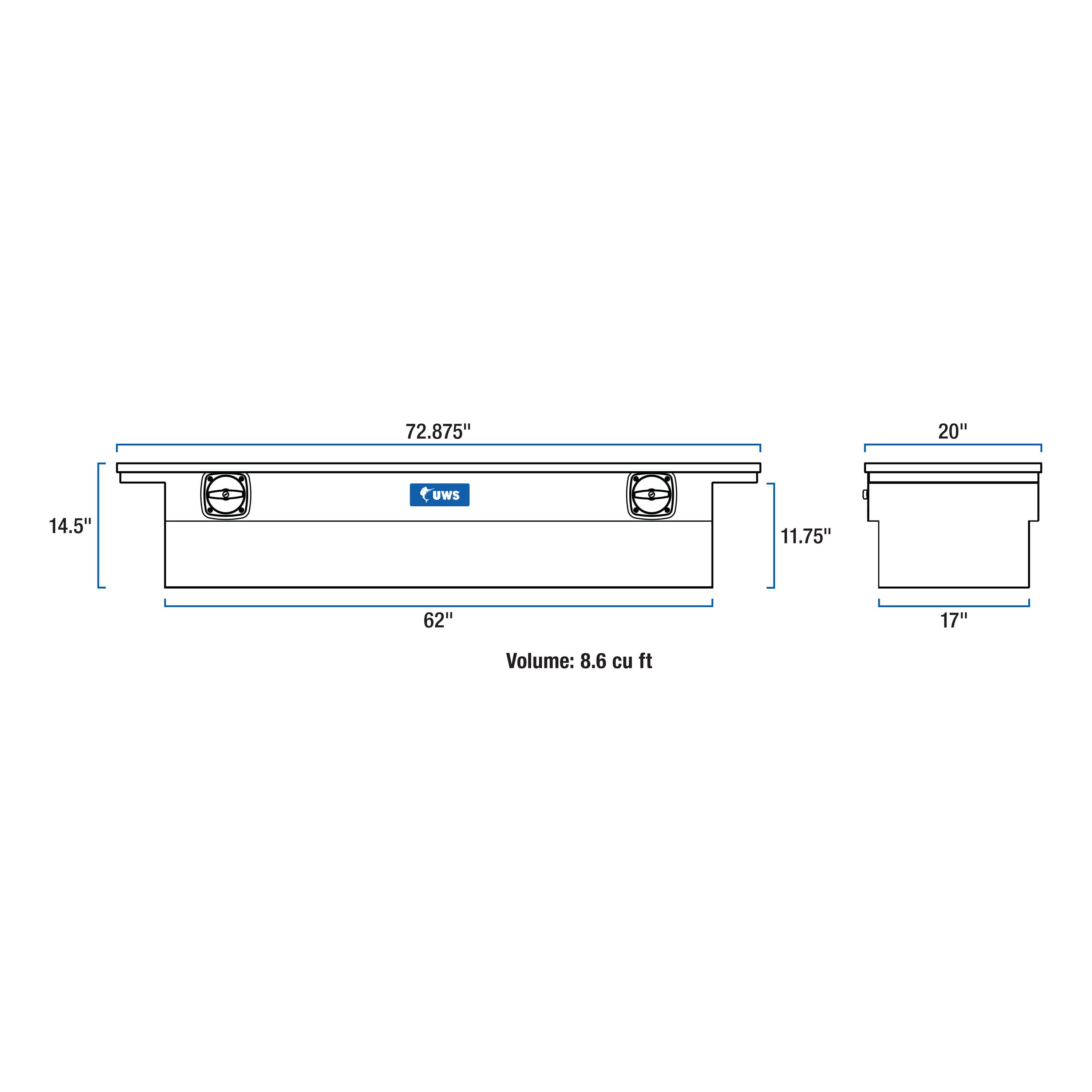 Caja de herramientas para camioneta de cruce de aluminio negro mate de 72.875 pulgadas x 20 pulgadas x 14.75 pulgadas