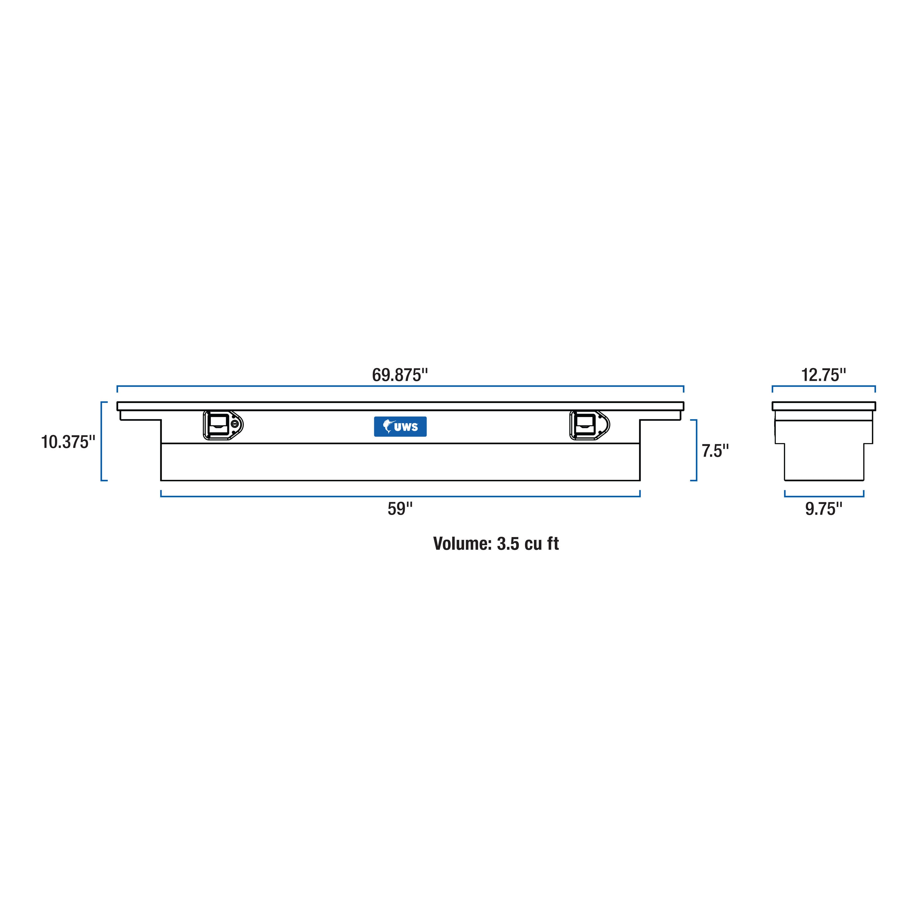 Caja de herramientas brillante de aluminio para camioneta cruzada UWS 69.875 pulgadas x 12 pulgadas x 9.25 pulgadas - EC10541