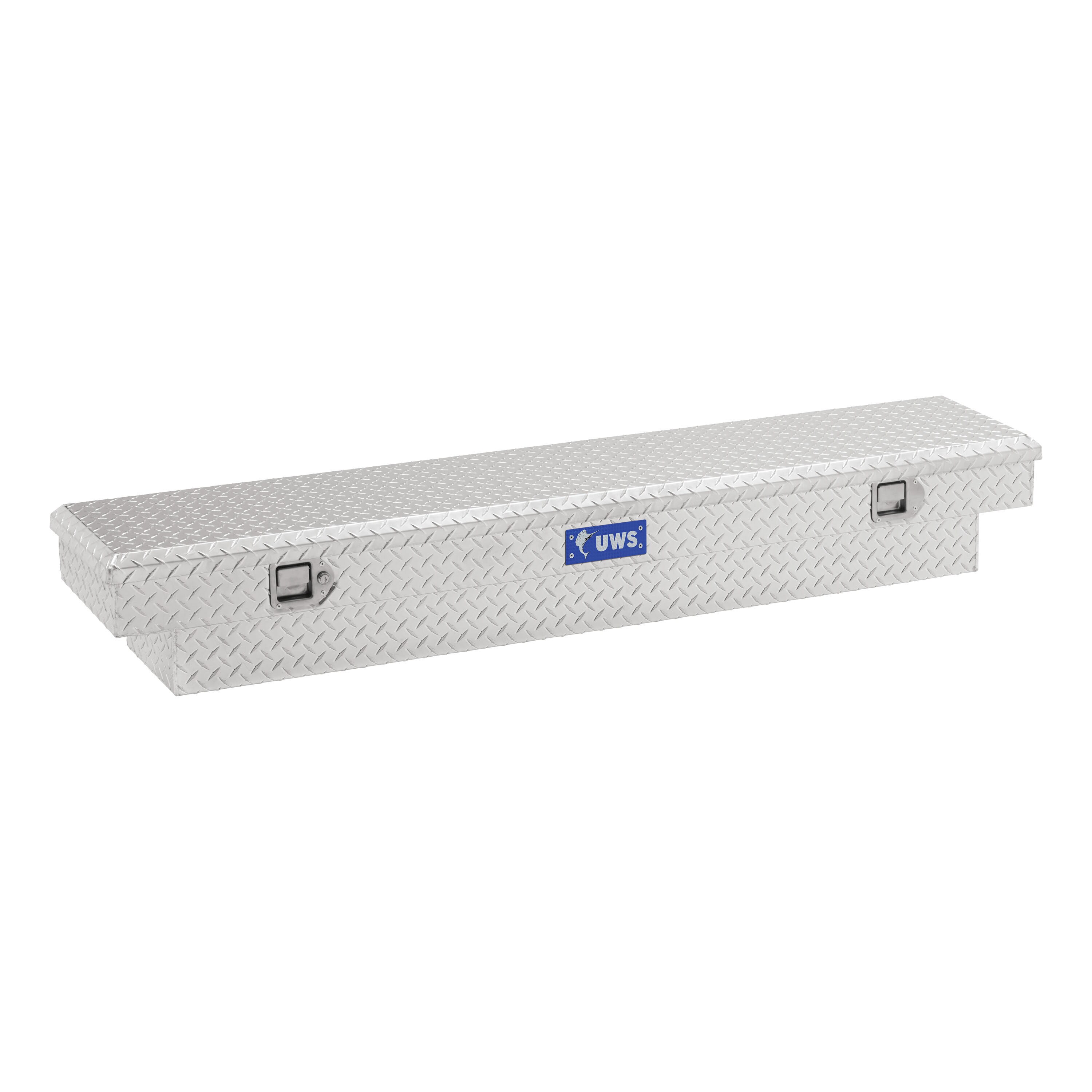 Caja de herramientas para camioneta de aluminio brillante, estilo cruzado, de 69.875 pulgadas x 12 pulgadas x 9.25 pulgadas