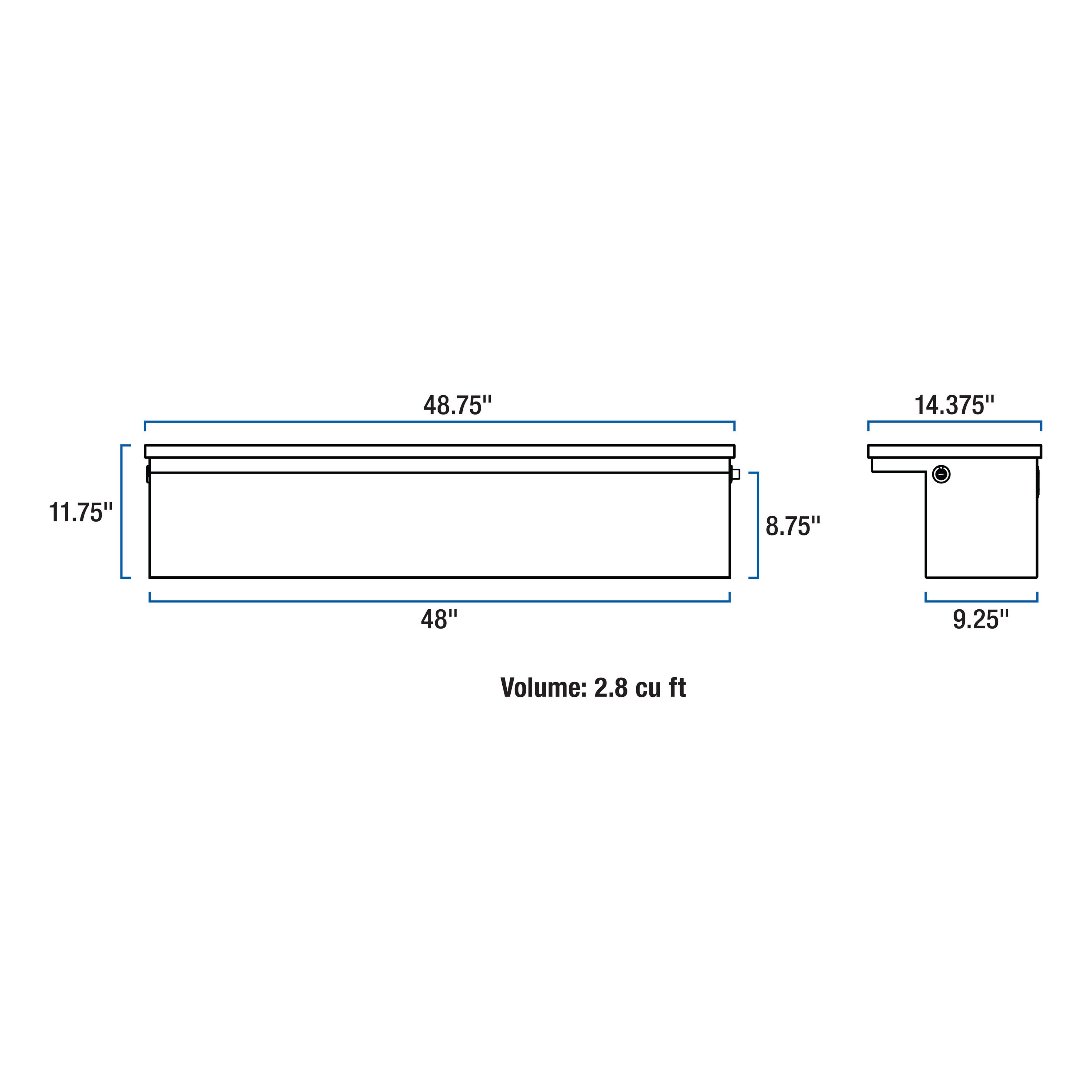 Caja de herramientas para camioneta de montaje lateral de aluminio negro brillante UWS 48.875 pulgadas x 14.750 pulgadas x 11.750 pulgadas EC30202