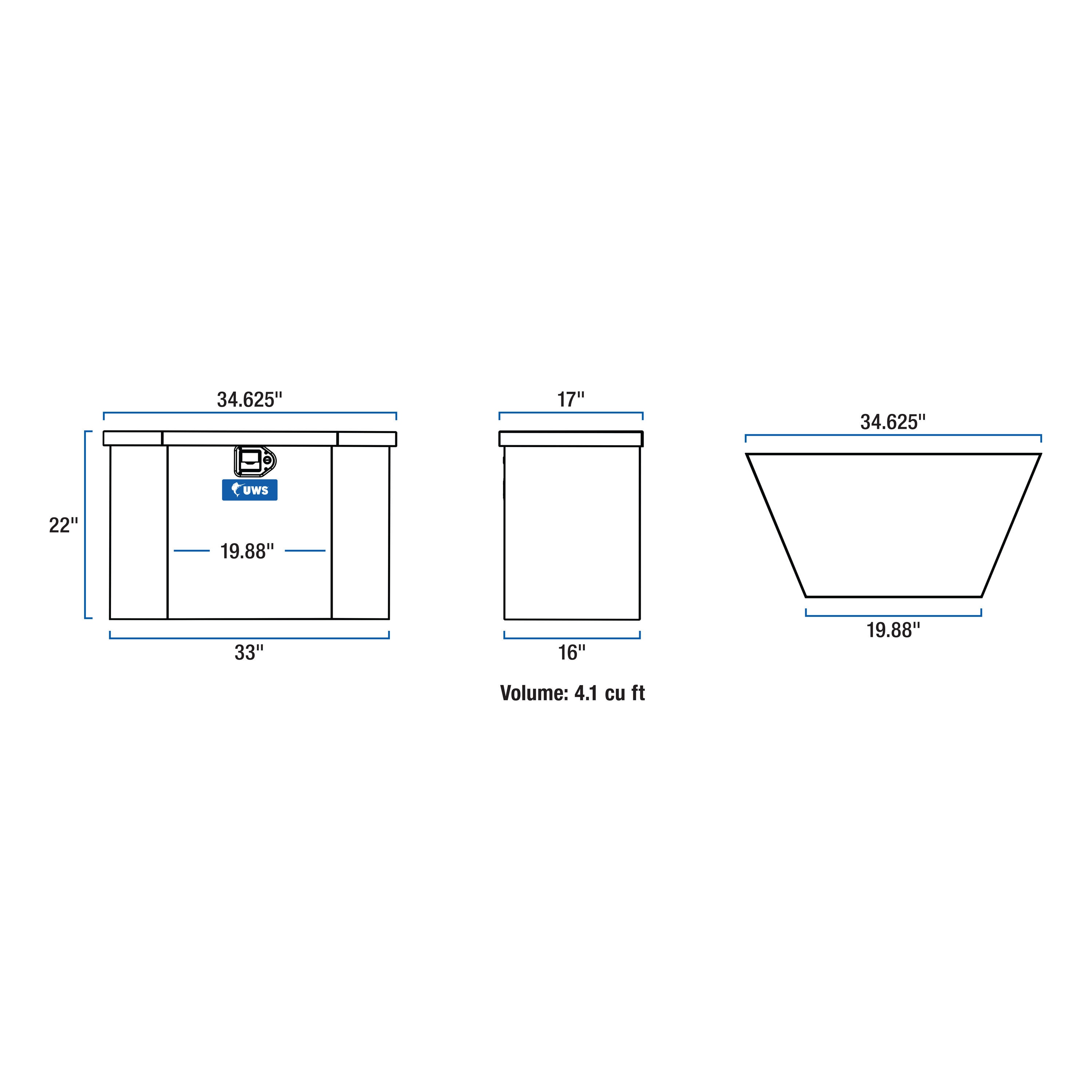 Caja de herramientas para camioneta de aluminio brillante de 34.500 pulgadas x 17.000 pulgadas x 22.125 pulgadas de UWS