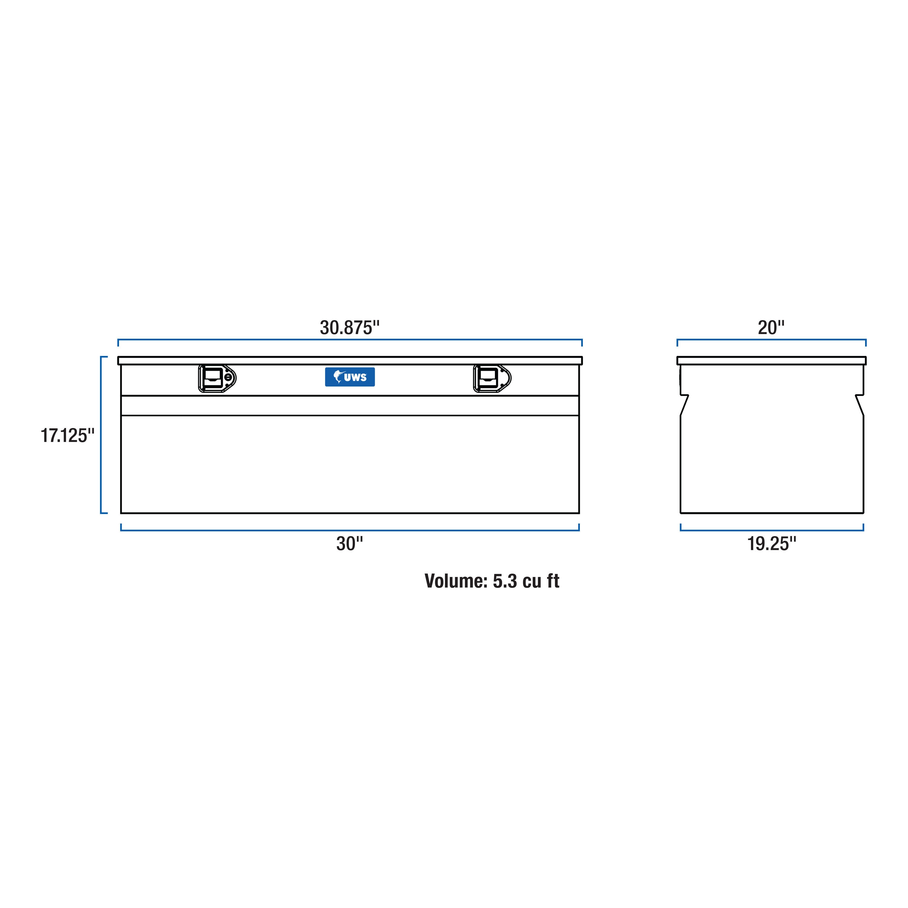 Cofre para herramientas de camioneta de aluminio brillante UWS de 30.875 pulgadas x 20.000 pulgadas x 17.187 pulgadas - EC20121