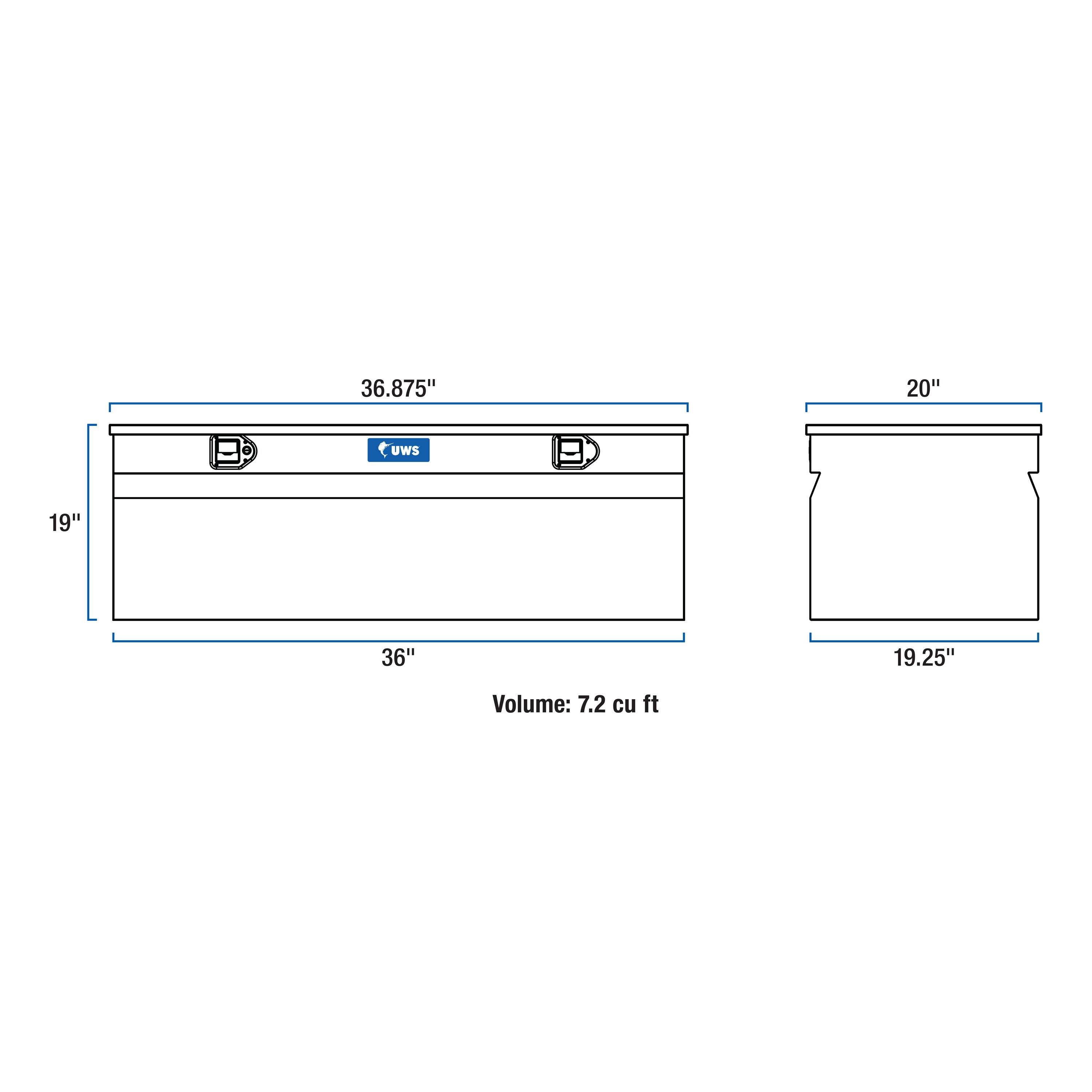 Caja de herramientas para camioneta en aluminio negro brillante de 36.875 pulgadas x 20.000 pulgadas x 19.000 pulgadas UWS_EC20152