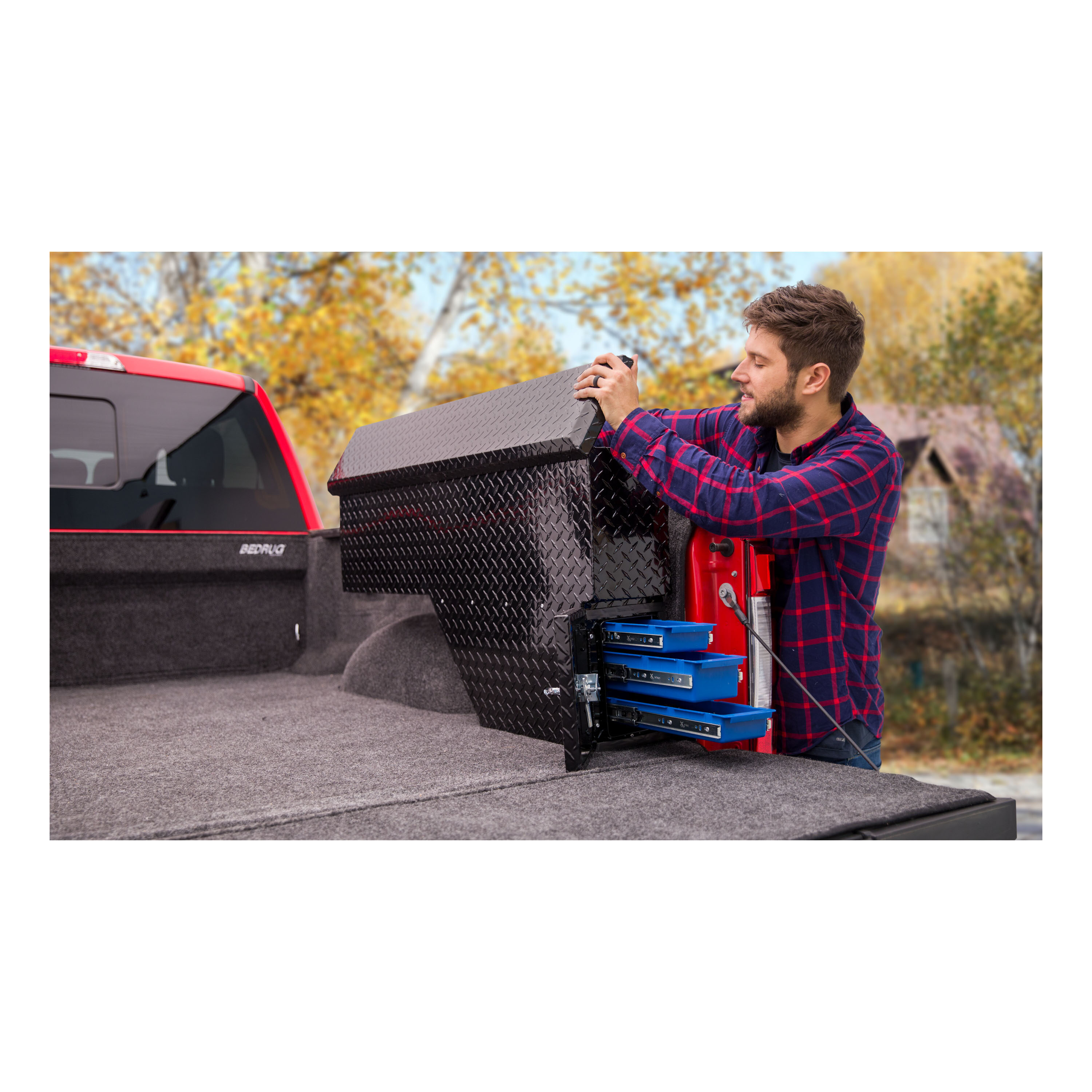 Caja de herramientas lateral para camioneta de aluminio negro brillante UWS de 48.000 pulgadas x 8.750 pulgadas x 24.625 pulgadas