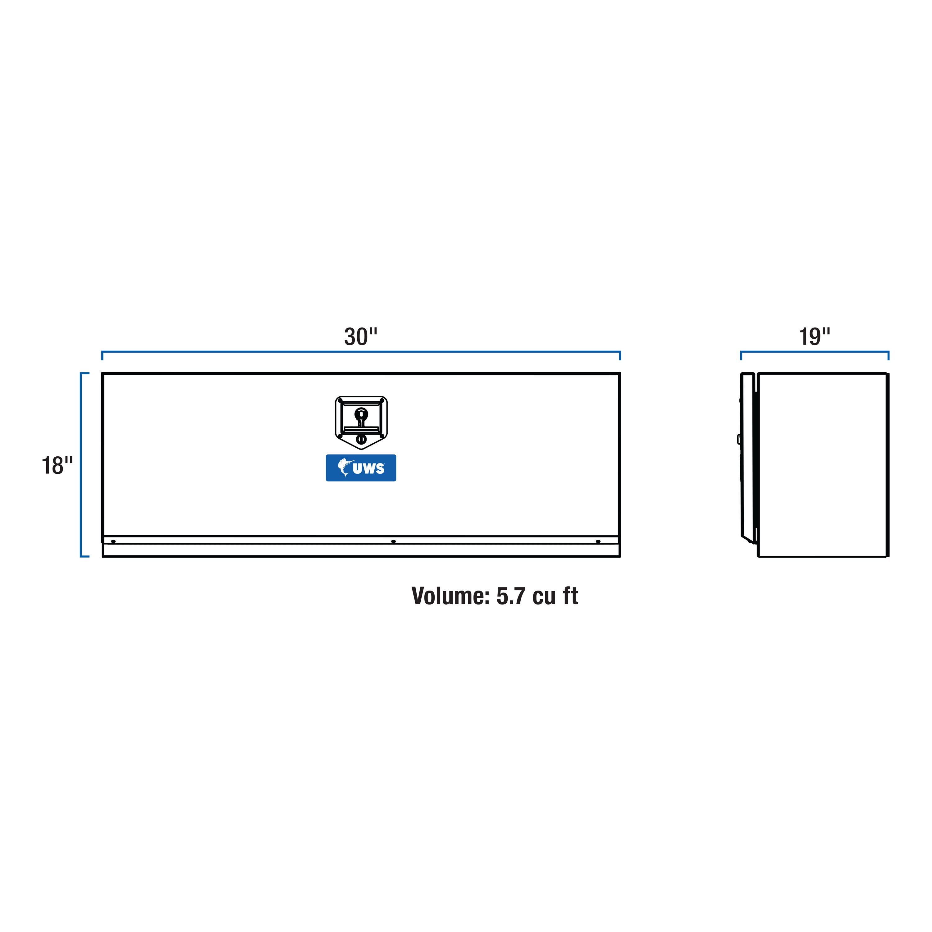 Caja de herramientas para camioneta lateral de aluminio brillante de 30.000 pulgadas x 19.000 pulgadas x 18.000 pulgadas UWS EC40071