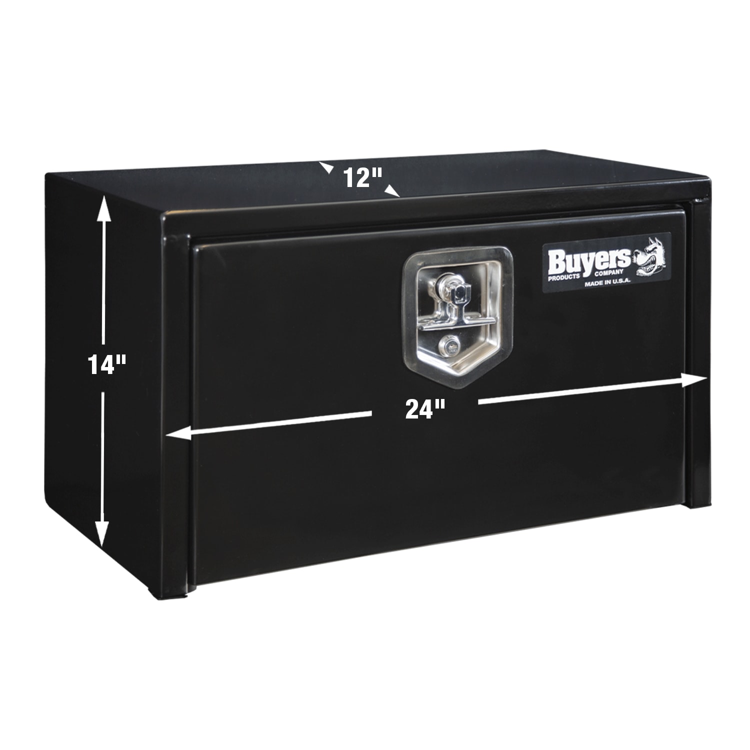 Caja de herramientas para camiones de acero negro debajo del cuerpo de 24 pulgadas x 12 pulgadas x 14 pulgadas de Buyers Products 1703350.