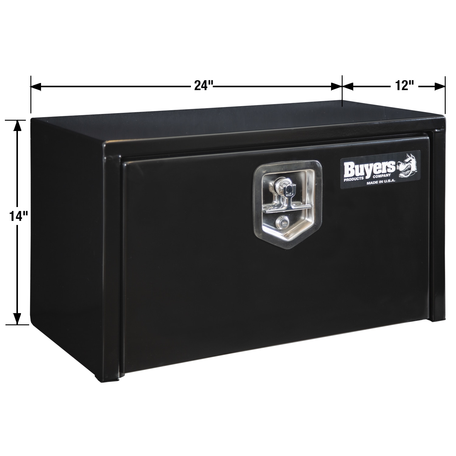 Caja de herramientas para camiones de acero negro debajo del cuerpo de 24 pulgadas x 12 pulgadas x 14 pulgadas de Buyers Products 1703350.