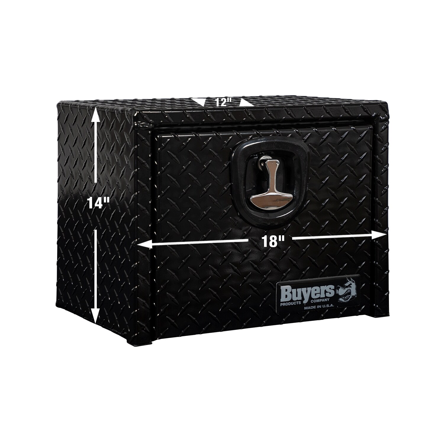 Caja de herramientas para camión, debajo del cuerpo, de aluminio negro con textura de diamante de 18 x 12 x 14 pulgadas de Buyers Products