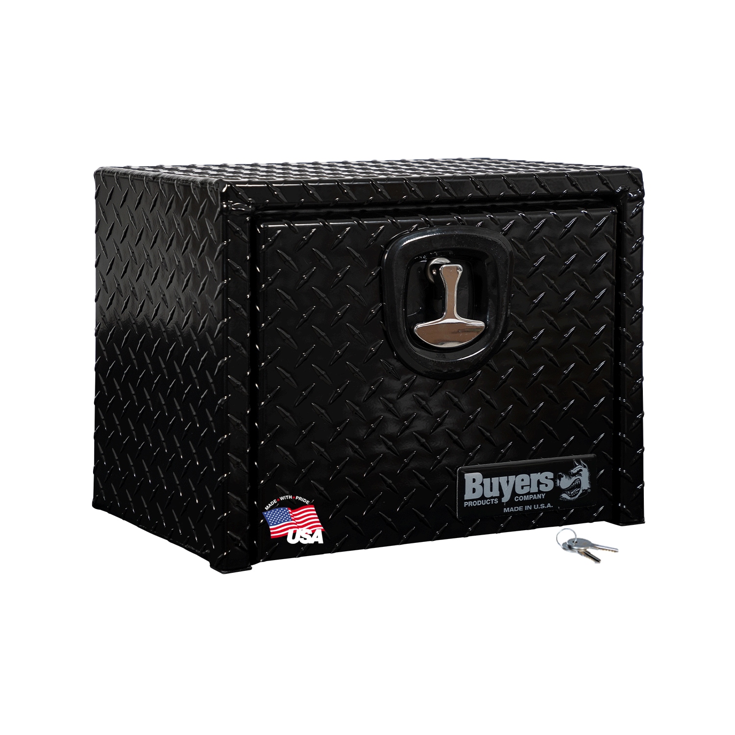 Caja de herramientas para camión, debajo del cuerpo, de aluminio negro con textura de diamante de 18 x 12 x 14 pulgadas de Buyers Products
