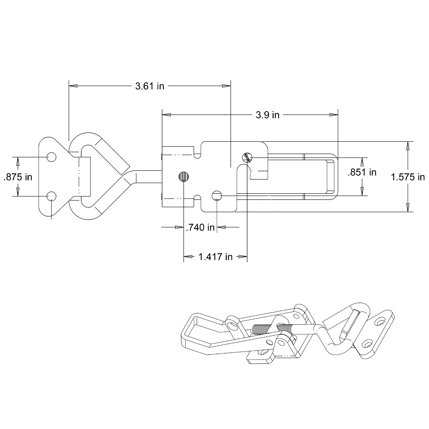 Cerrojo de traba ajustable de acero inoxidable resistente de 6 pulgadas de Buyers Products
