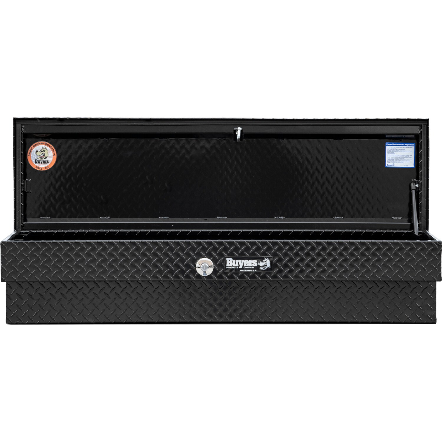 Cajón de herramientas para camión montado en el lateral de aluminio negro brillante con textura de diamante de 70 pulgadas x 16 pulgadas x 13 pulgadas de Buyers Products