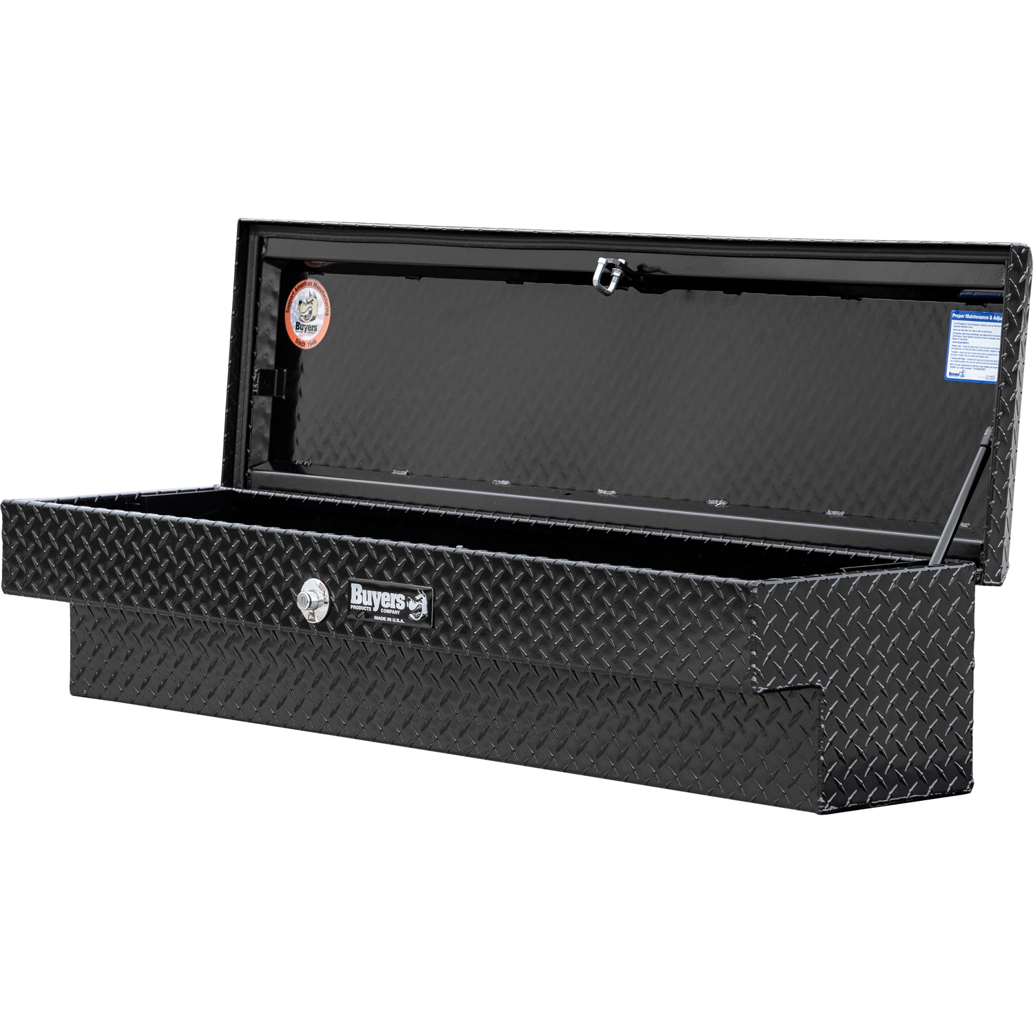 Cajón de herramientas para camión montado en el lateral de aluminio negro brillante con textura de diamante de 70 pulgadas x 16 pulgadas x 13 pulgadas de Buyers Products
