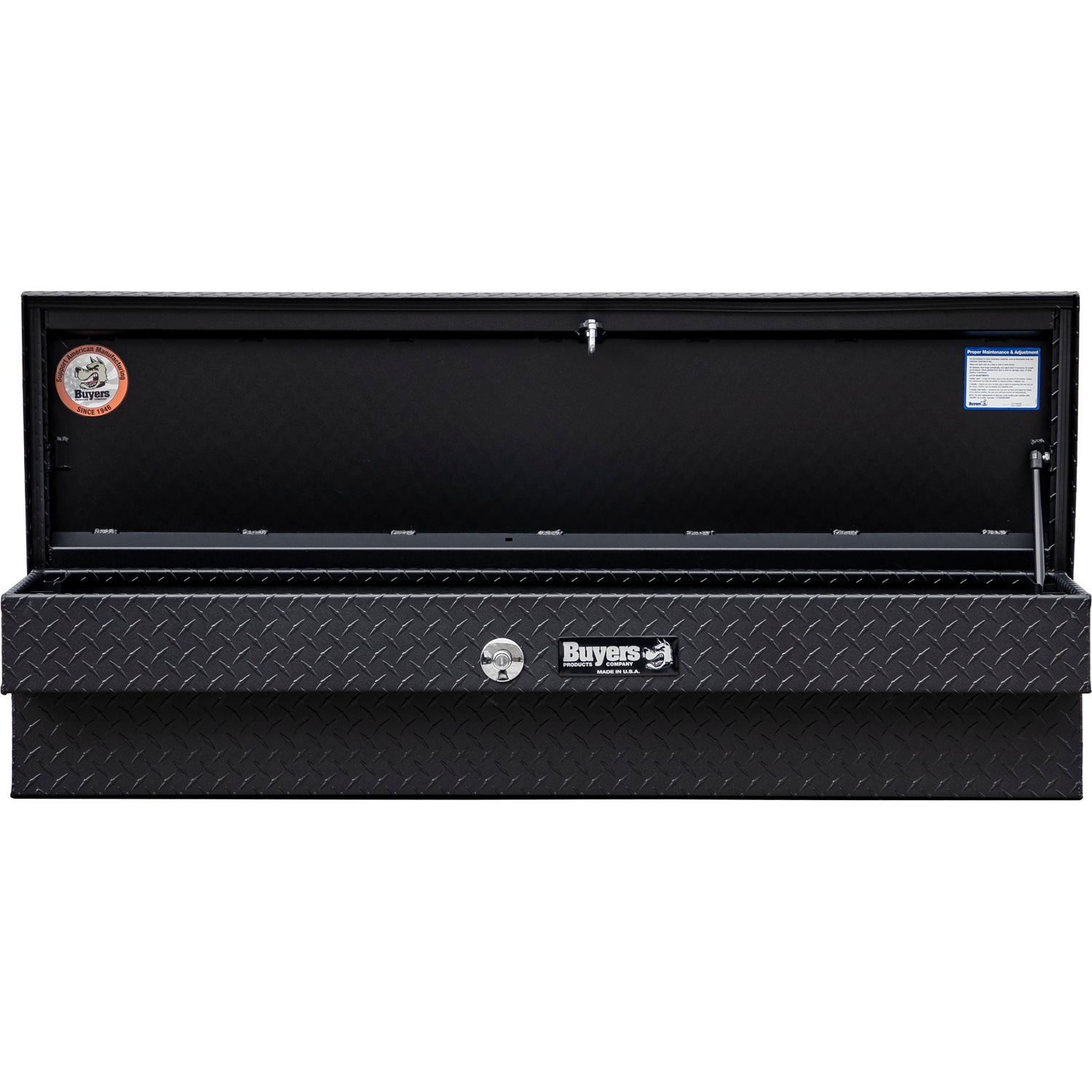 Caja de herramientas para camioneta lateral de aluminio con acabado negro mate y diseño de rombos de 70 pulgadas x 16 pulgadas x 13 pulgadas de Buyers Products