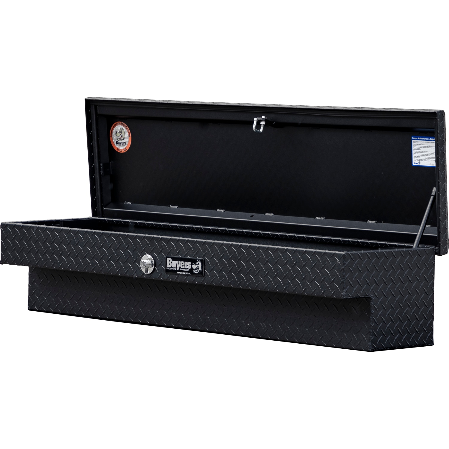 Caja de herramientas para camioneta lateral de aluminio con acabado negro mate y diseño de rombos de 70 pulgadas x 16 pulgadas x 13 pulgadas de Buyers Products