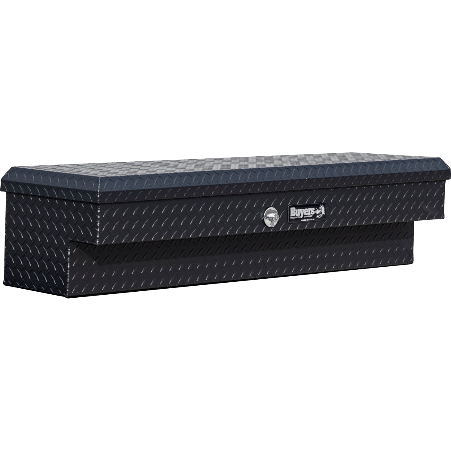 Caja de herramientas para camioneta lateral de aluminio con acabado negro mate y diseño de rombos de 70 pulgadas x 16 pulgadas x 13 pulgadas de Buyers Products