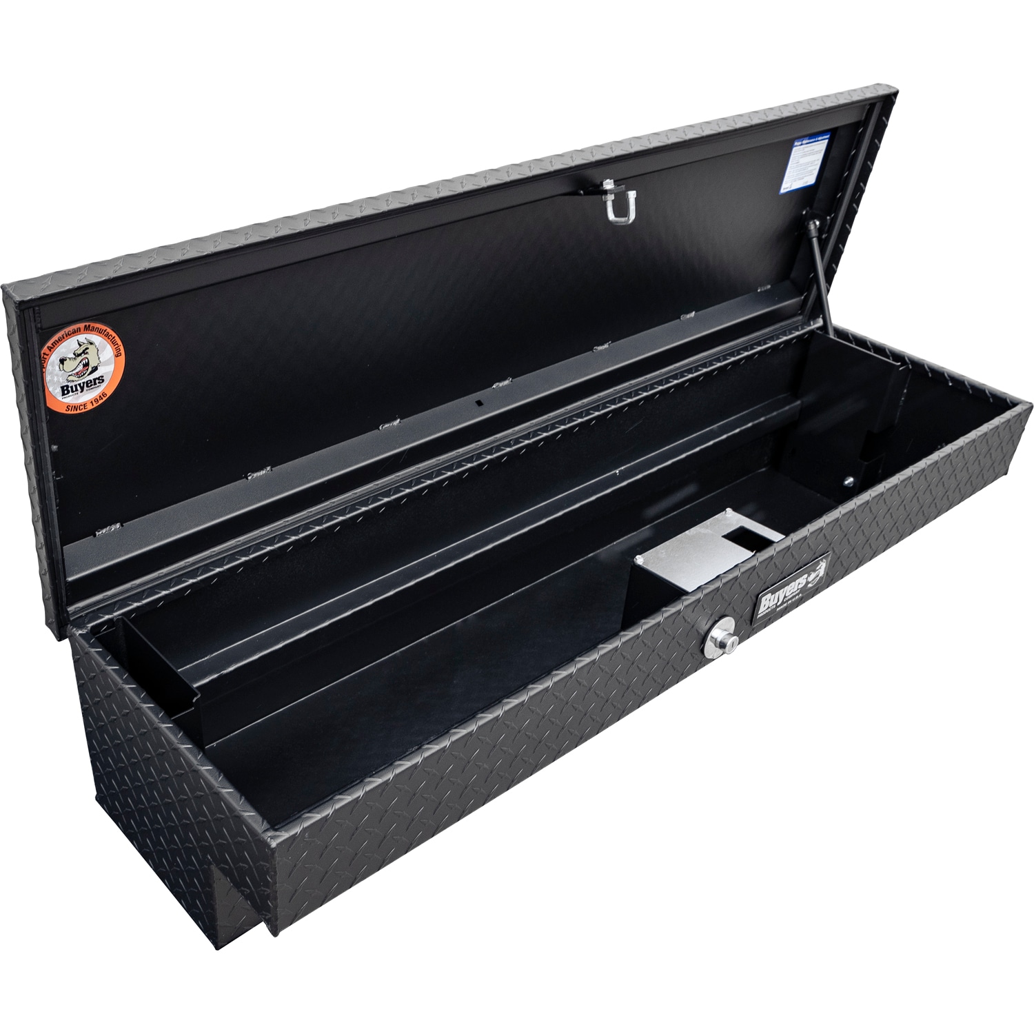Caja de herramientas para camioneta lateral de aluminio con acabado negro mate y diseño de rombos de 70 pulgadas x 16 pulgadas x 13 pulgadas de Buyers Products