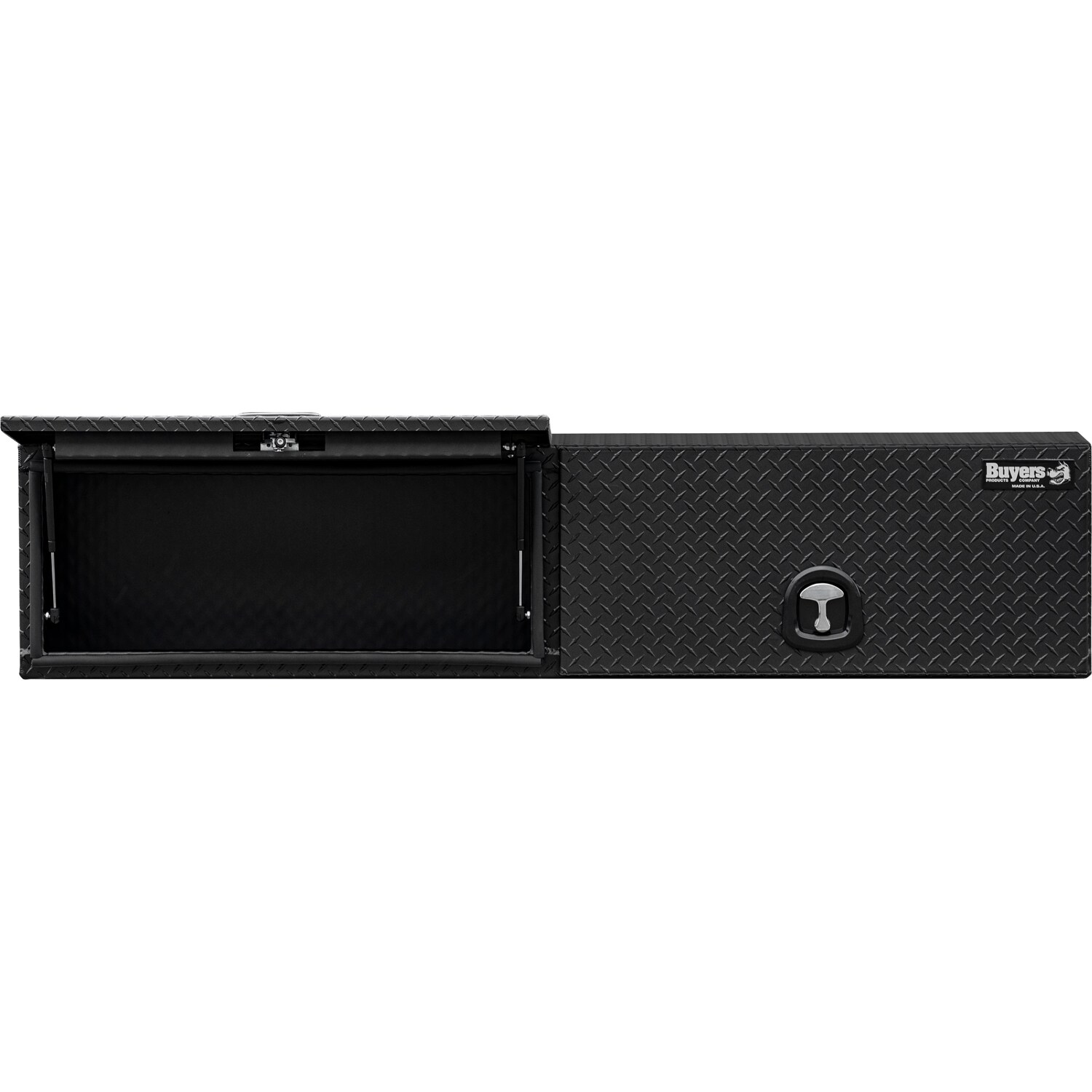 Caja de herramientas negra de aluminio para camión de montaje superior de 88 pulgadas x 16 pulgadas x 18 pulgadas de Buyers Products