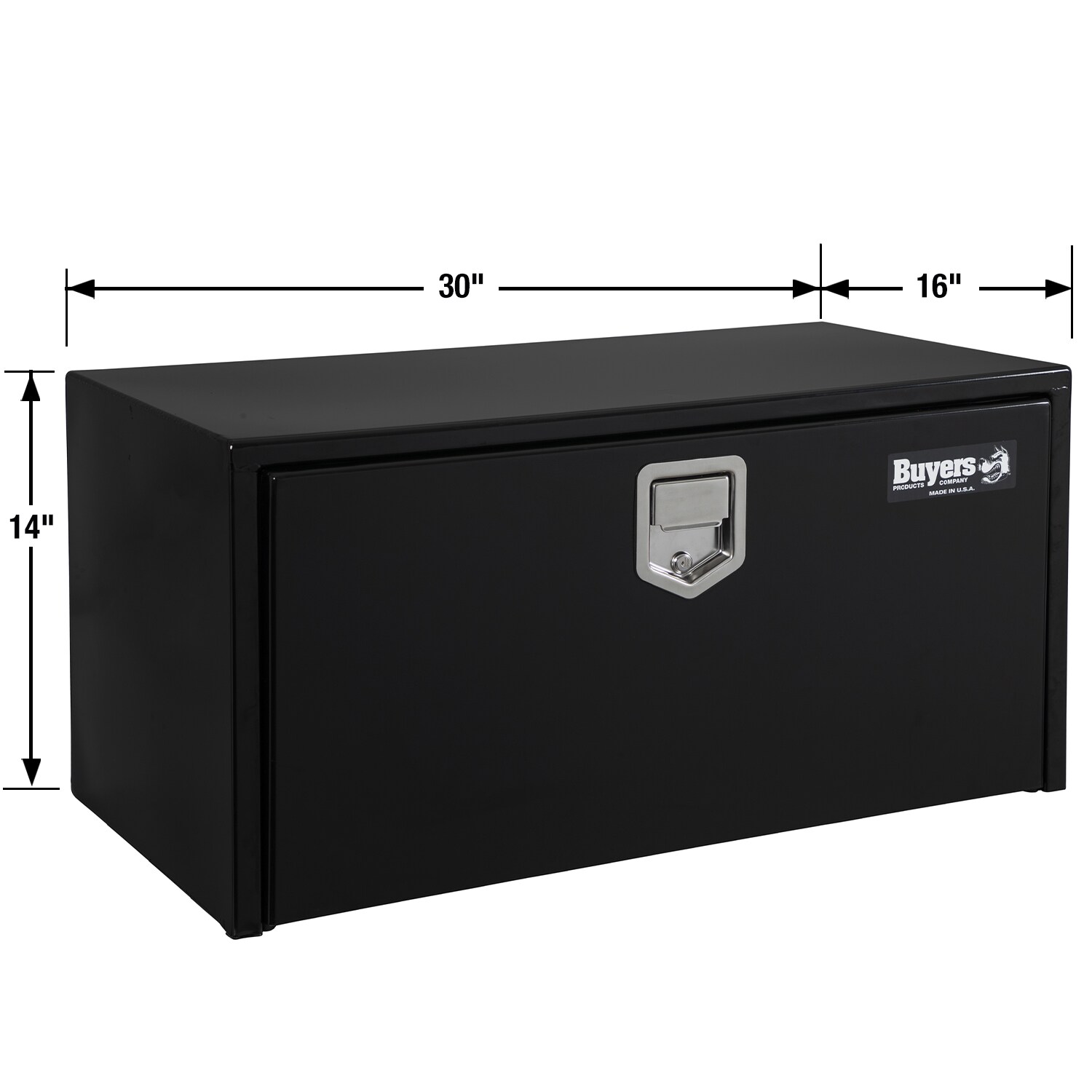 Caja de herramientas para camión de acero negro debajo del chasis de 30 pulgadas x 16 pulgadas x 14 pulgadas de Buyers Products