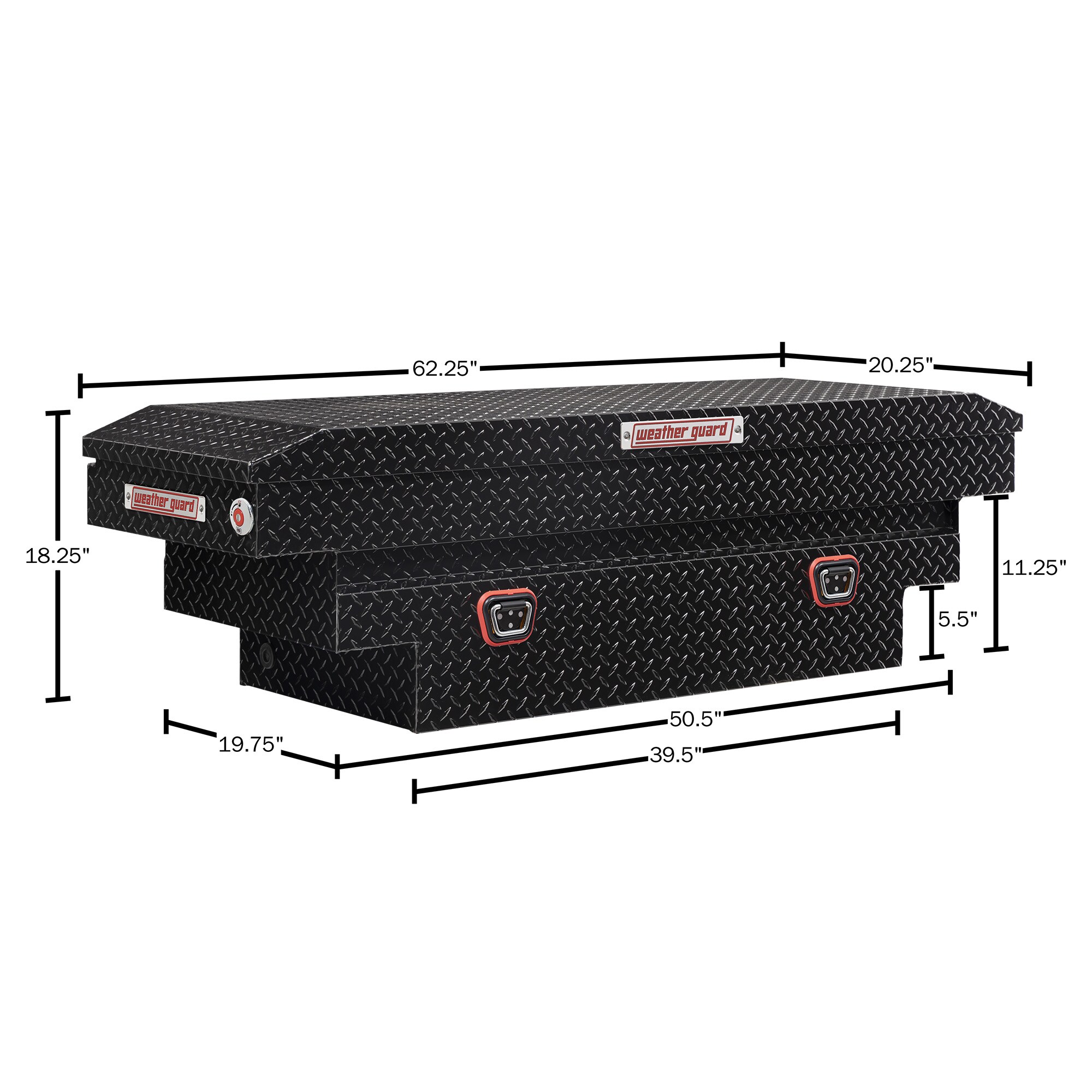 Caja de herramientas para camión cruzado de aluminio negro brillante de 62 pulgadas x 20 pulgadas x 18 pulgadas de WEATHER GUARD 137-5-04