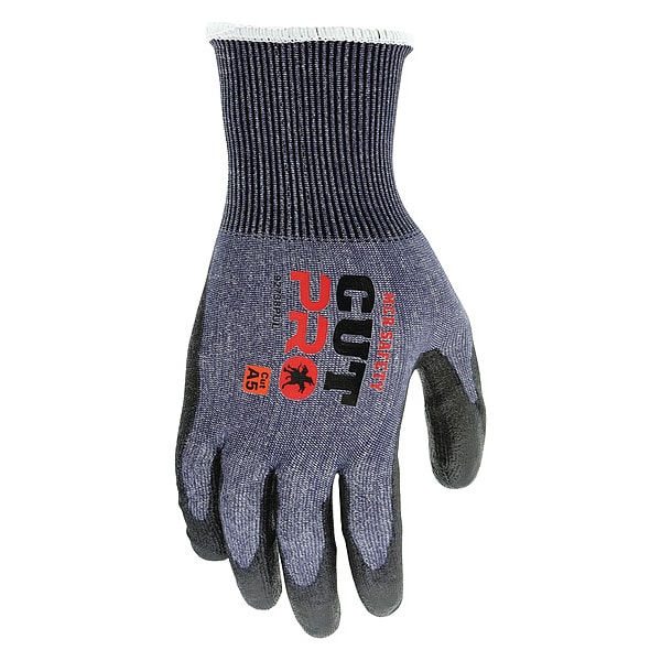 Guantes recubiertos de seguridad de Mcr, Nivel de corte A5, calibre 18, negro/blanco, L - 92738PUL