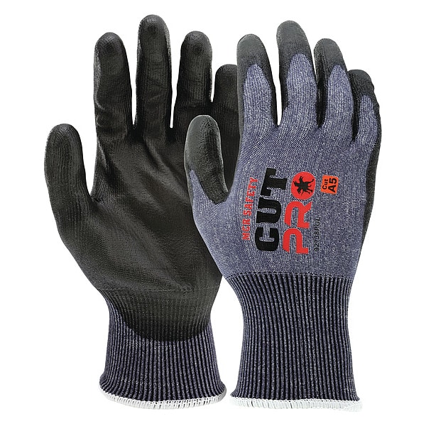 Guantes recubiertos de seguridad de Mcr, Nivel de corte A5, calibre 18, negro/blanco, L - 92738PUL
