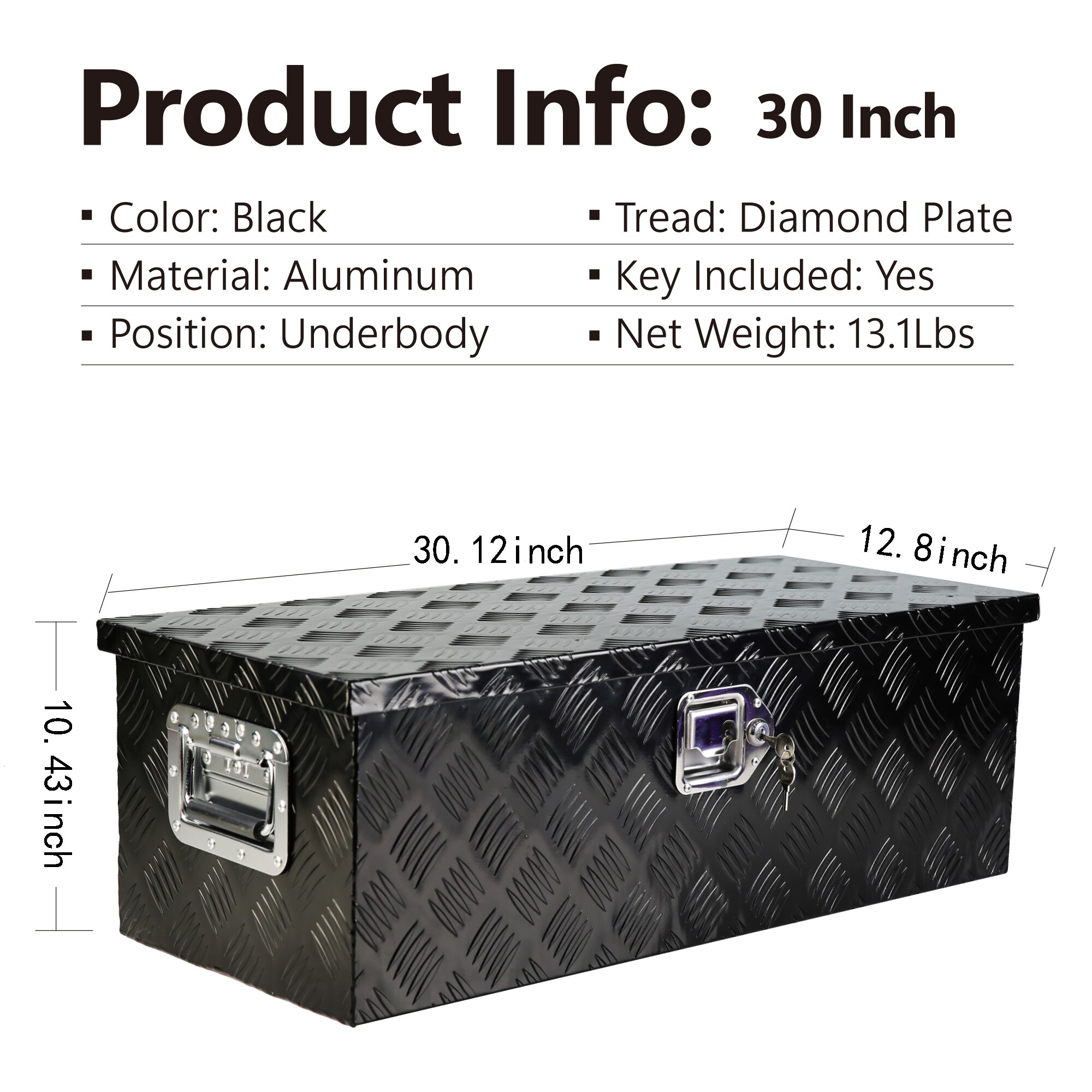 Caja de herramientas lateral para camión de aluminio negro Kahomvis 30.12 pulgadas x 12.81 pulgadas x 10.43 pulgadas YS-QPW1-135