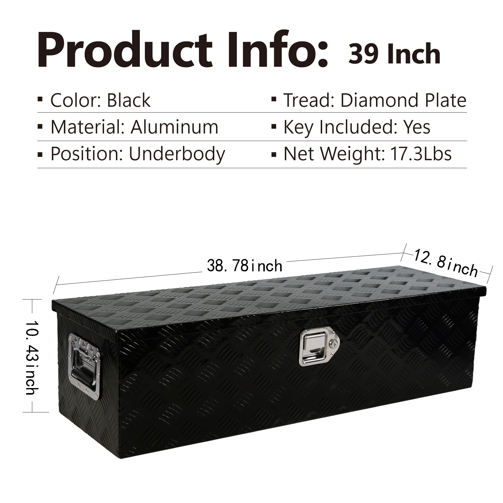 Caja de herramientas negra de aluminio para camioneta montada en el costado - 38.78 pulgadas x 12.8 pulgadas x 10.43 pulgadas Kahomvis