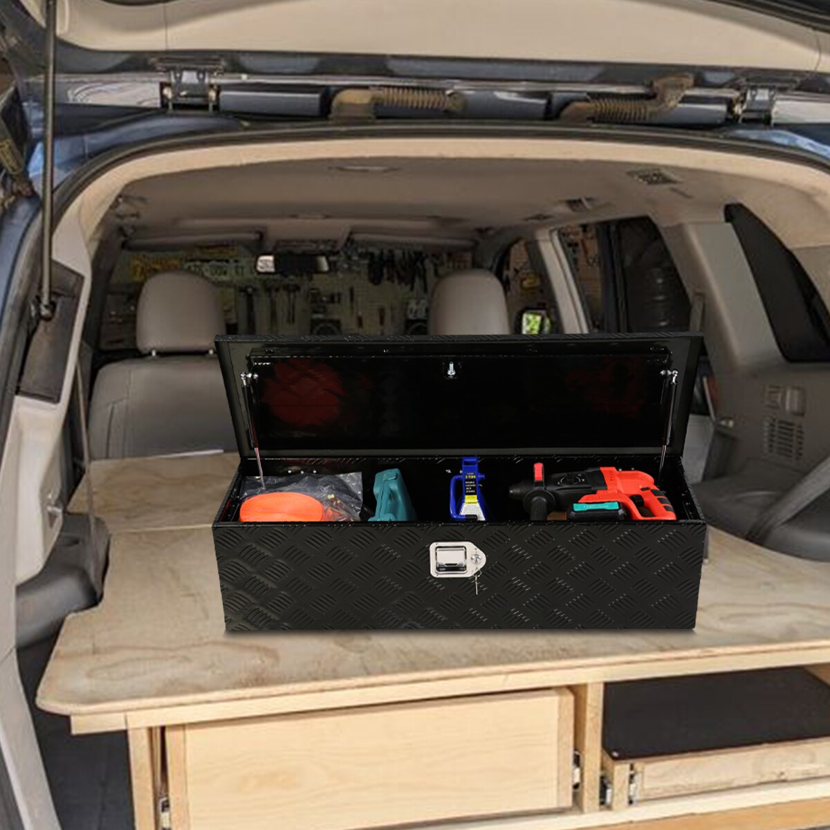 Caja de herramientas negra de aluminio para camioneta montada en el costado - 38.78 pulgadas x 12.8 pulgadas x 10.43 pulgadas Kahomvis