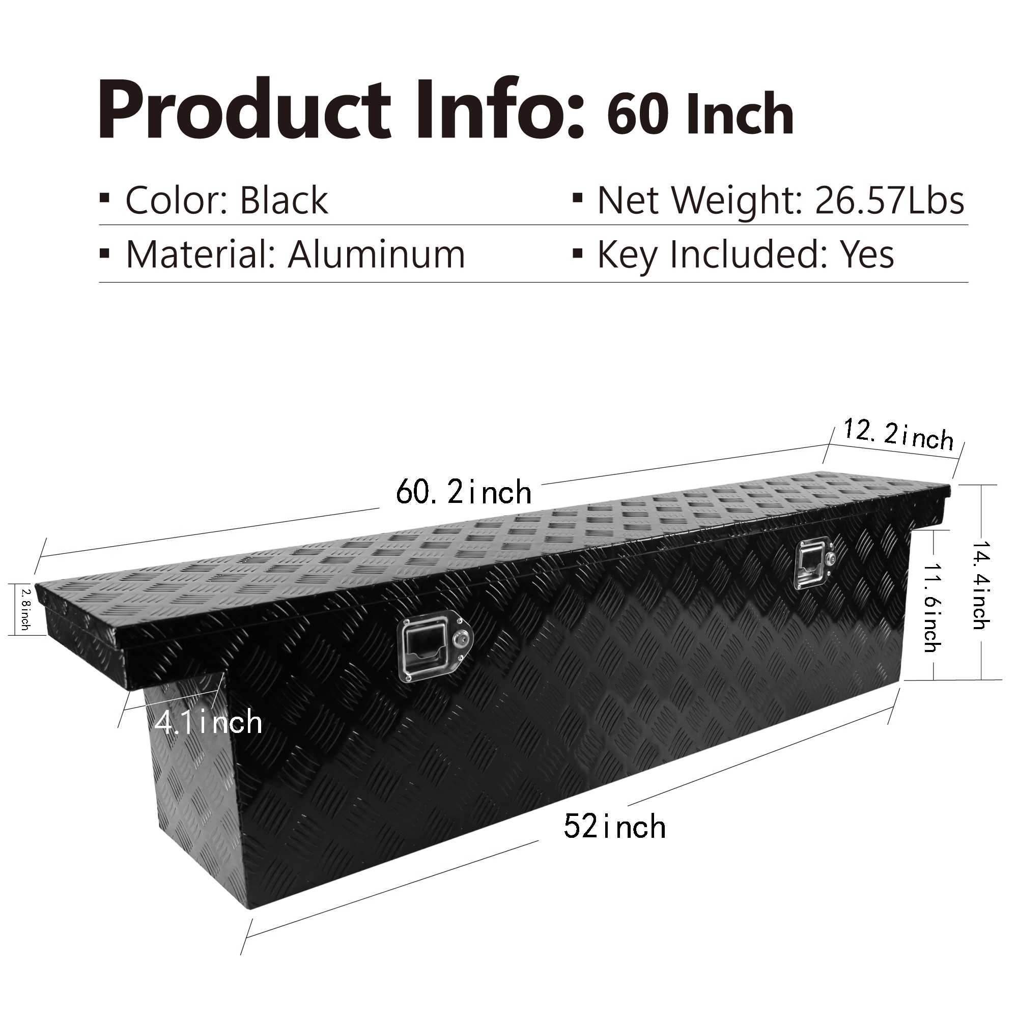 Caja de herramientas lateral de aluminio negro para camión Kahomvis 60.2 pulg x 12.2 pulg x 14.4 pulg YS-QPW1-138