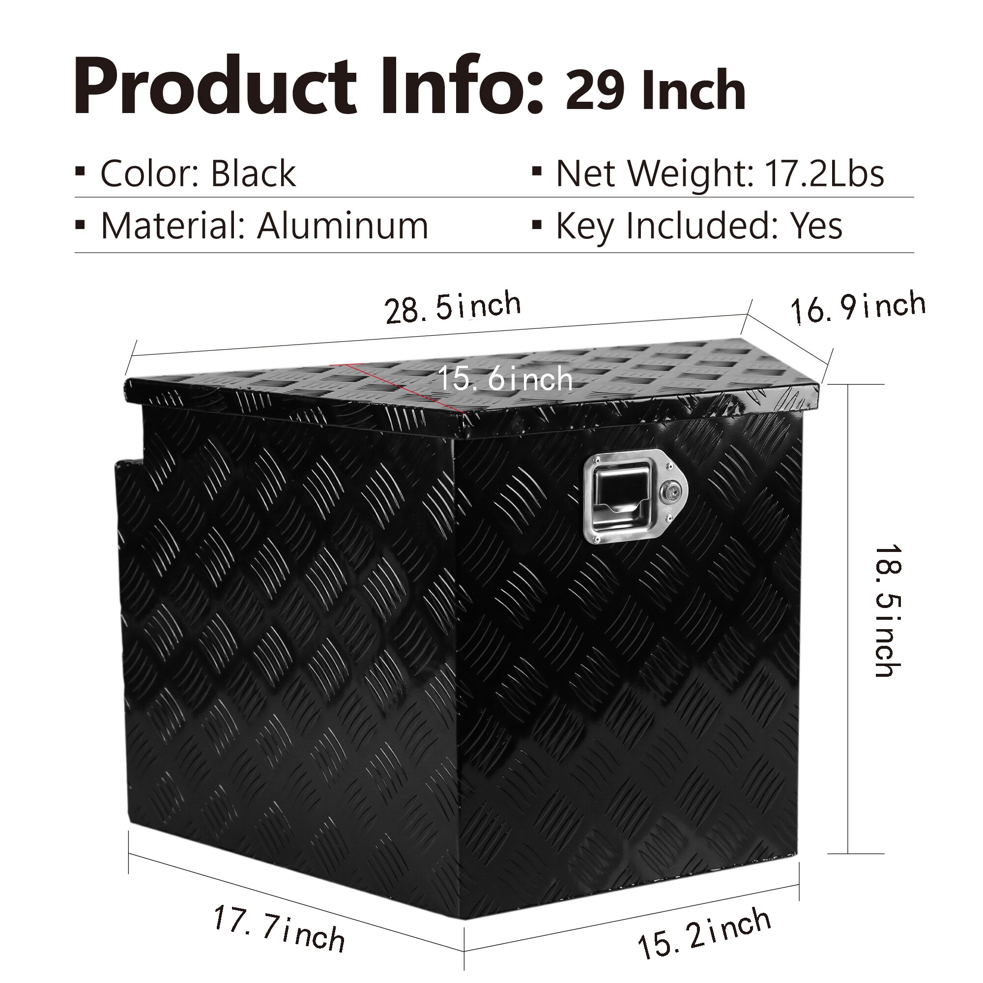 Caja de herramientas para camioneta de montaje lateral en aluminio negro 28.5 pulgadas x 17.7 pulgadas x 18.5 pulgadas Kahomvis YS-QPW1-502