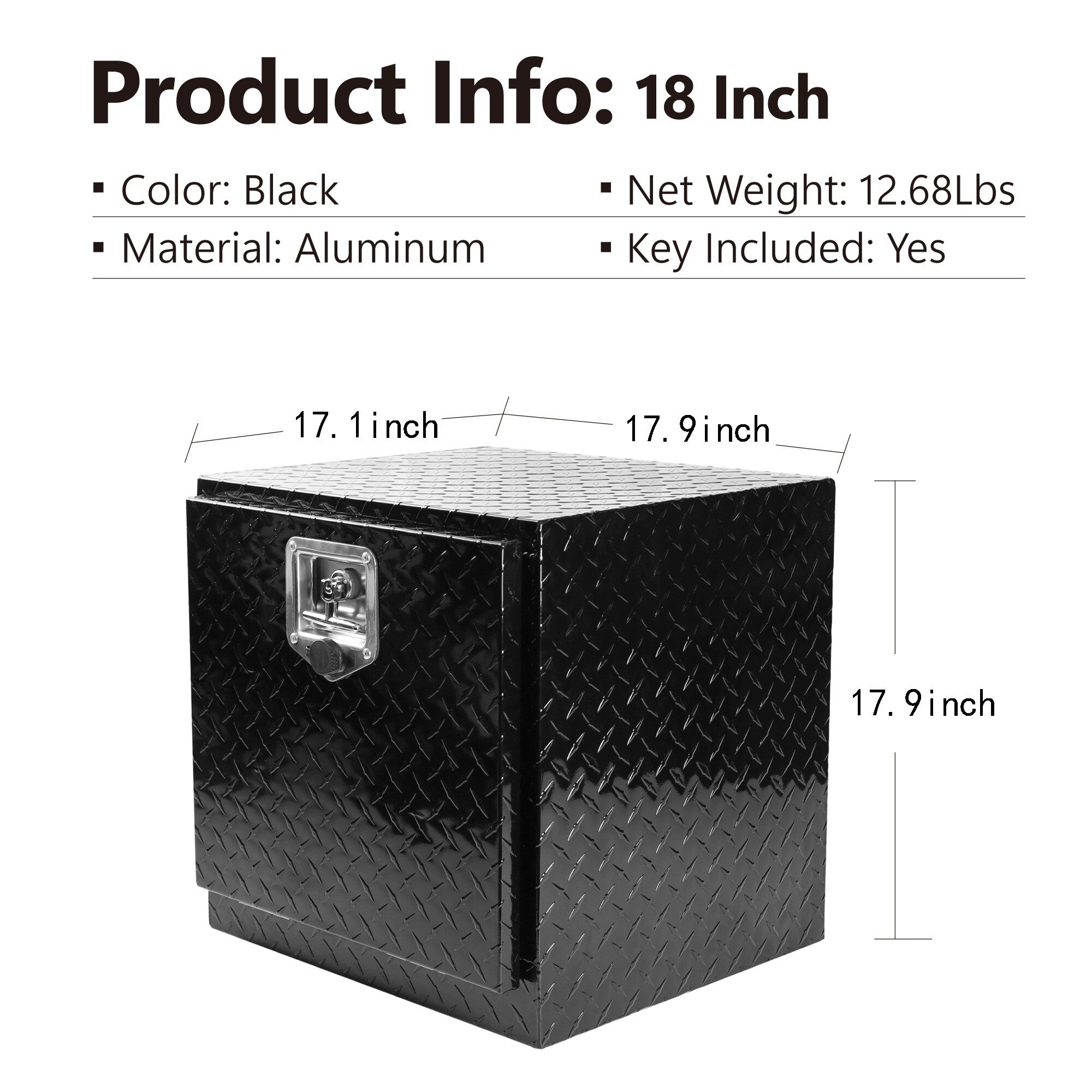 Caja de herramientas lateral para camioneta de aluminio negro Kahomvis de 19.7 pulgadas x 17.1 pulgadas x 17.9 pulgadas
