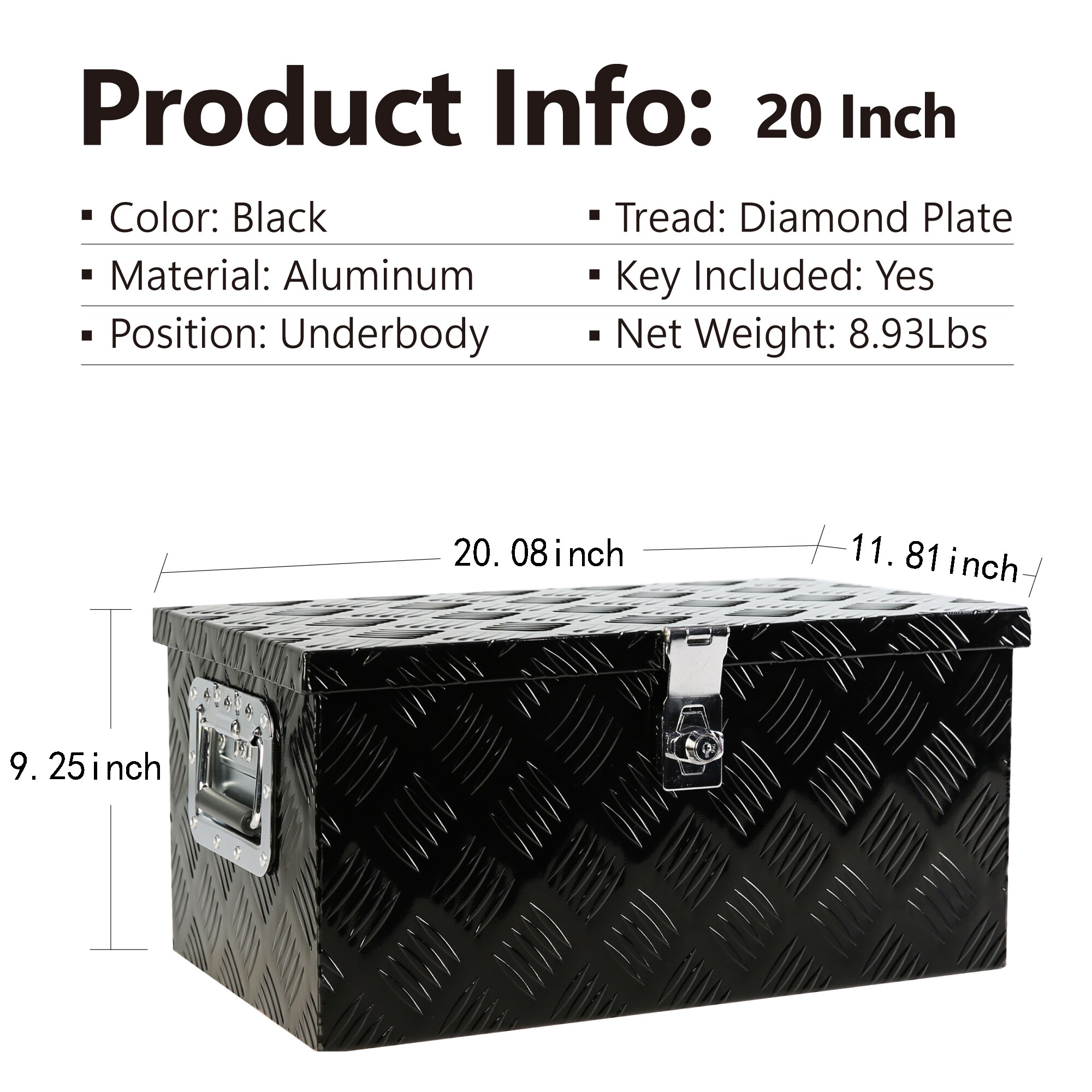 Caja de herramientas lateral negra de aluminio para camión Kahomvis 20.08 pulgadas x 12.81 pulgadas x 9.25 pulgadas YS-QPW1-134