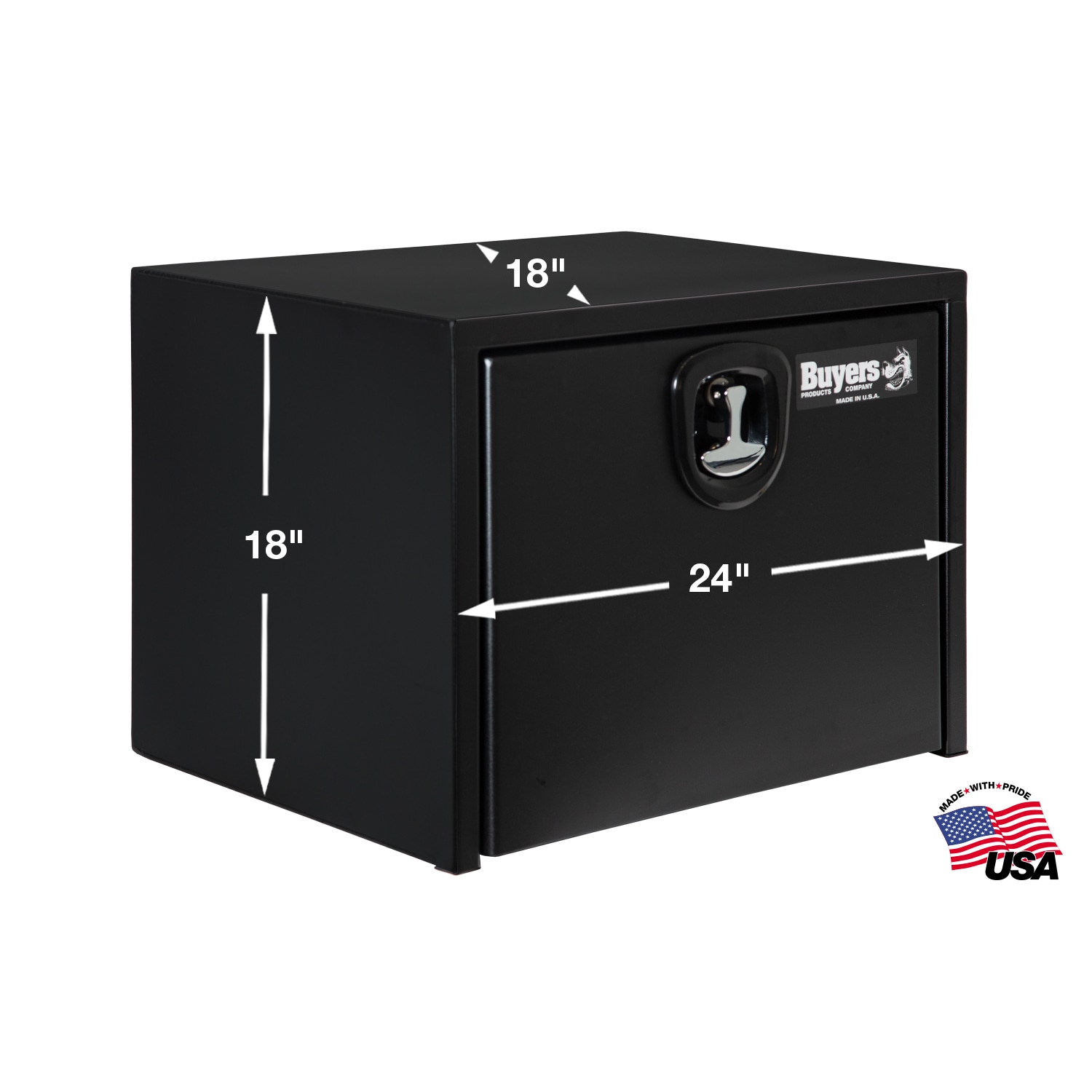 Caja de herramientas para camión de acero negro para debajo del chasis de 24 pulgadas x 18 pulgadas x 18 pulgadas
