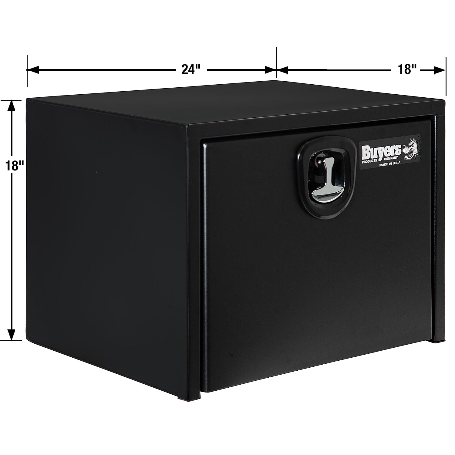 Caja de herramientas para camión de acero negro para debajo del chasis de 24 pulgadas x 18 pulgadas x 18 pulgadas