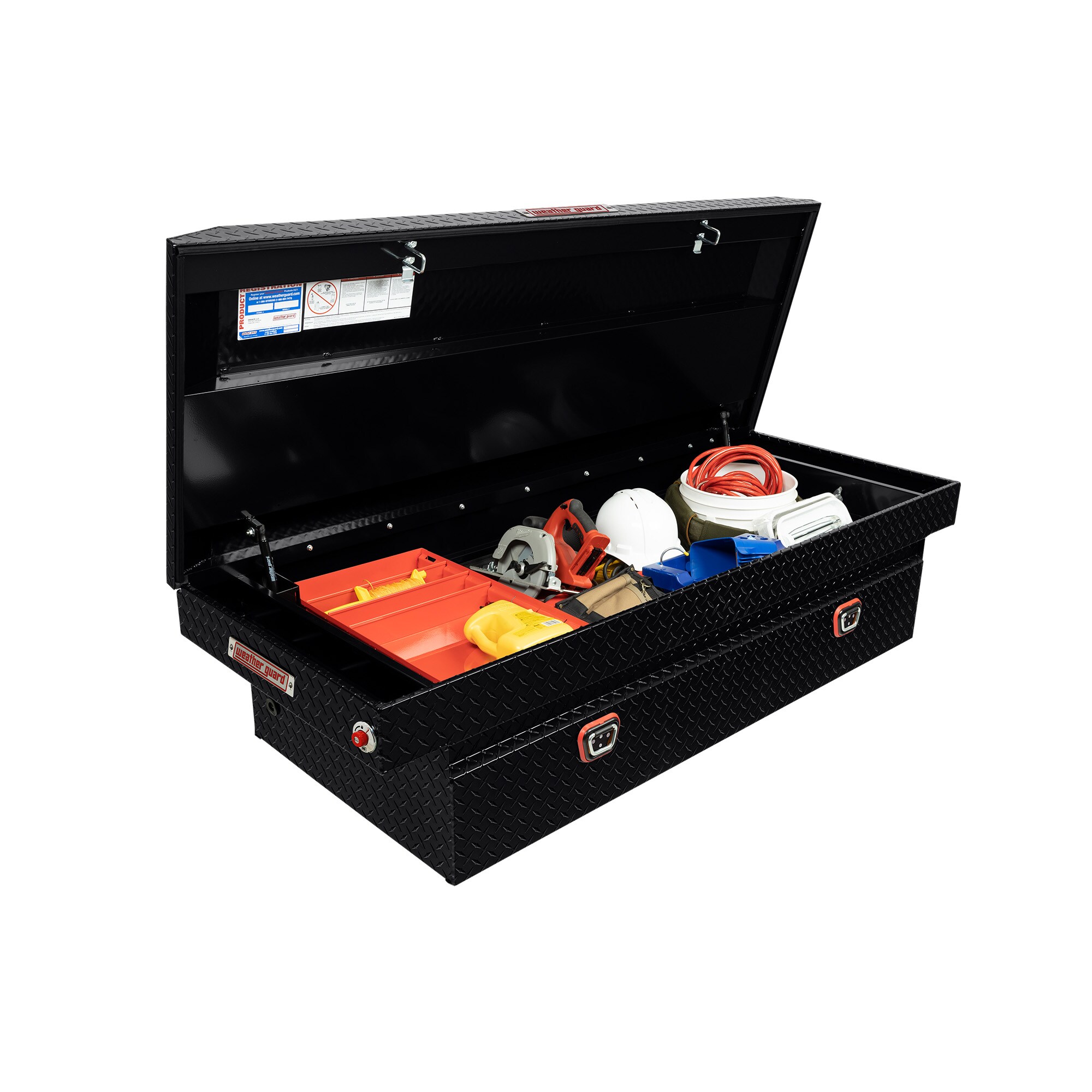 Caja de herramientas para camioneta cruzada de aluminio negro brillante de 72 pulgadas x 27.5 pulgadas x 18 pulgadas de WEATHER GUARD 117-5-04