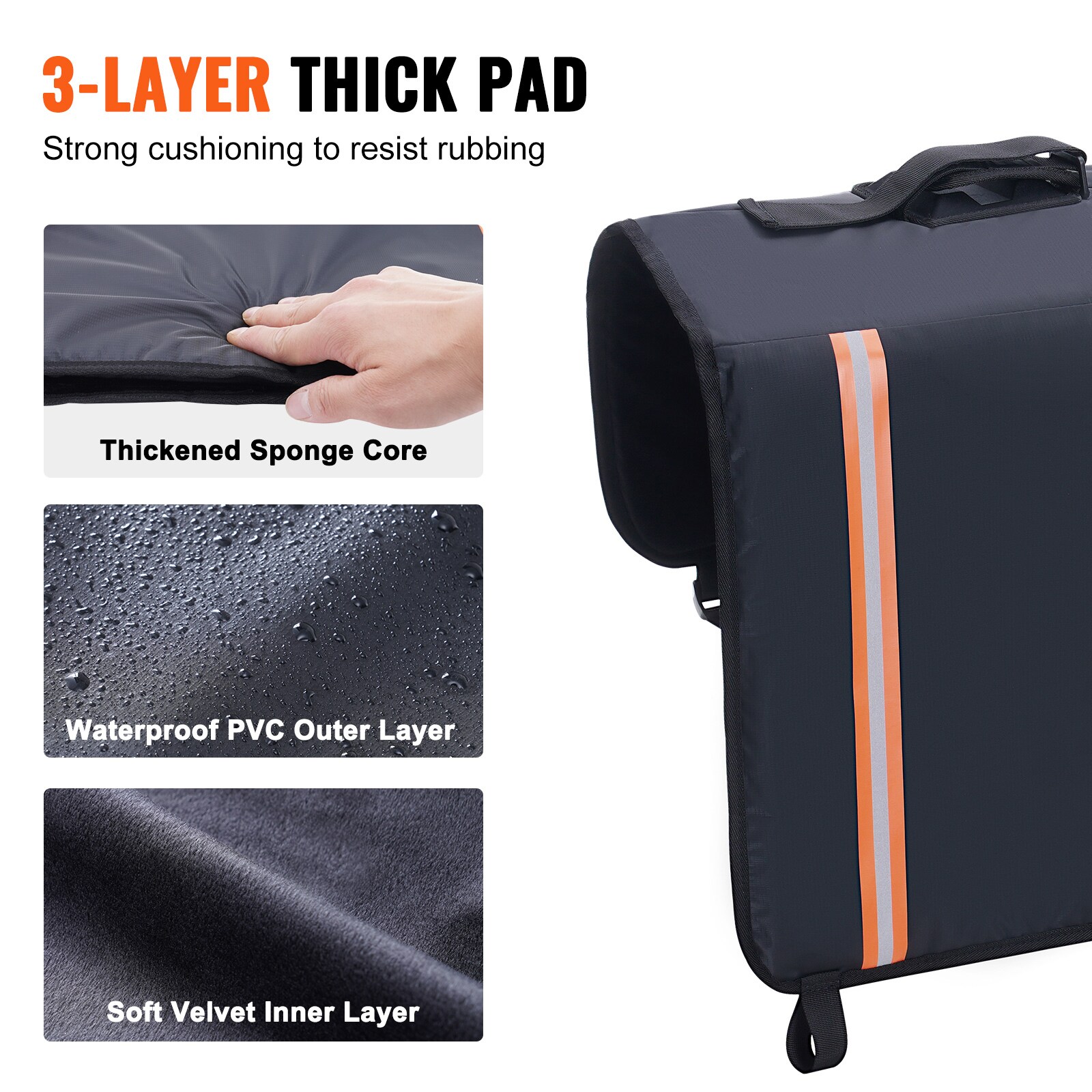 Protector de Cola para Bicicletas VEVOR, Pad para Portón Trasero de Camioneta de 33 pulgadas para Transportar 2 Bicicletas de Montaña, Pad de Protección con Franjas Reflectantes y Bolsillo para Herramientas, Pad Universal para Camionetas Pequeñas tipo Pick-up.