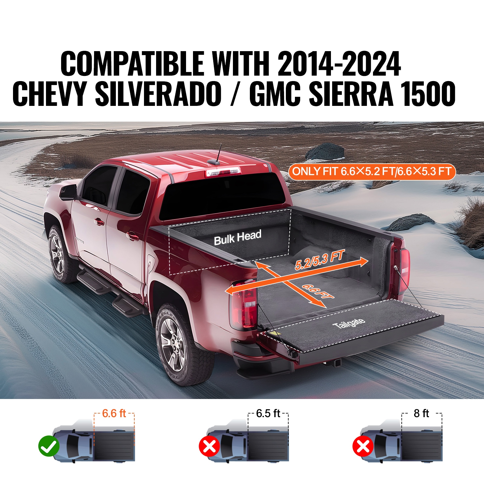 Cubierta para caja de camioneta VEVOR, Cubierta de Tonneau enrollable para caja de camioneta, Compatible con Chevy Silverado GMC Sierra 1500 2019-2024 (NO APTO para Classic 19-24), para caja de 5.8 x 5.3 pies, PVC suave, Cubierta de Tonneau enrollable JQSKCHBXGJQSZJ02MV0