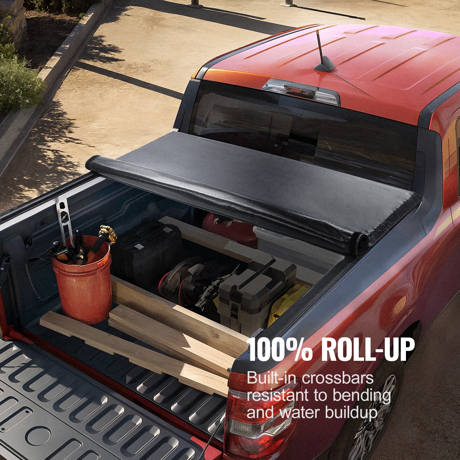 Cubierta para caja de camioneta VEVOR, Cubierta de Tonneau enrollable para caja de camioneta, Compatible con Chevy Silverado GMC Sierra 1500 2019-2024 (NO APTO para Classic 19-24), para caja de 5.8 x 5.3 pies, PVC suave, Cubierta de Tonneau enrollable JQSKCHBXGJQSZJ02MV0