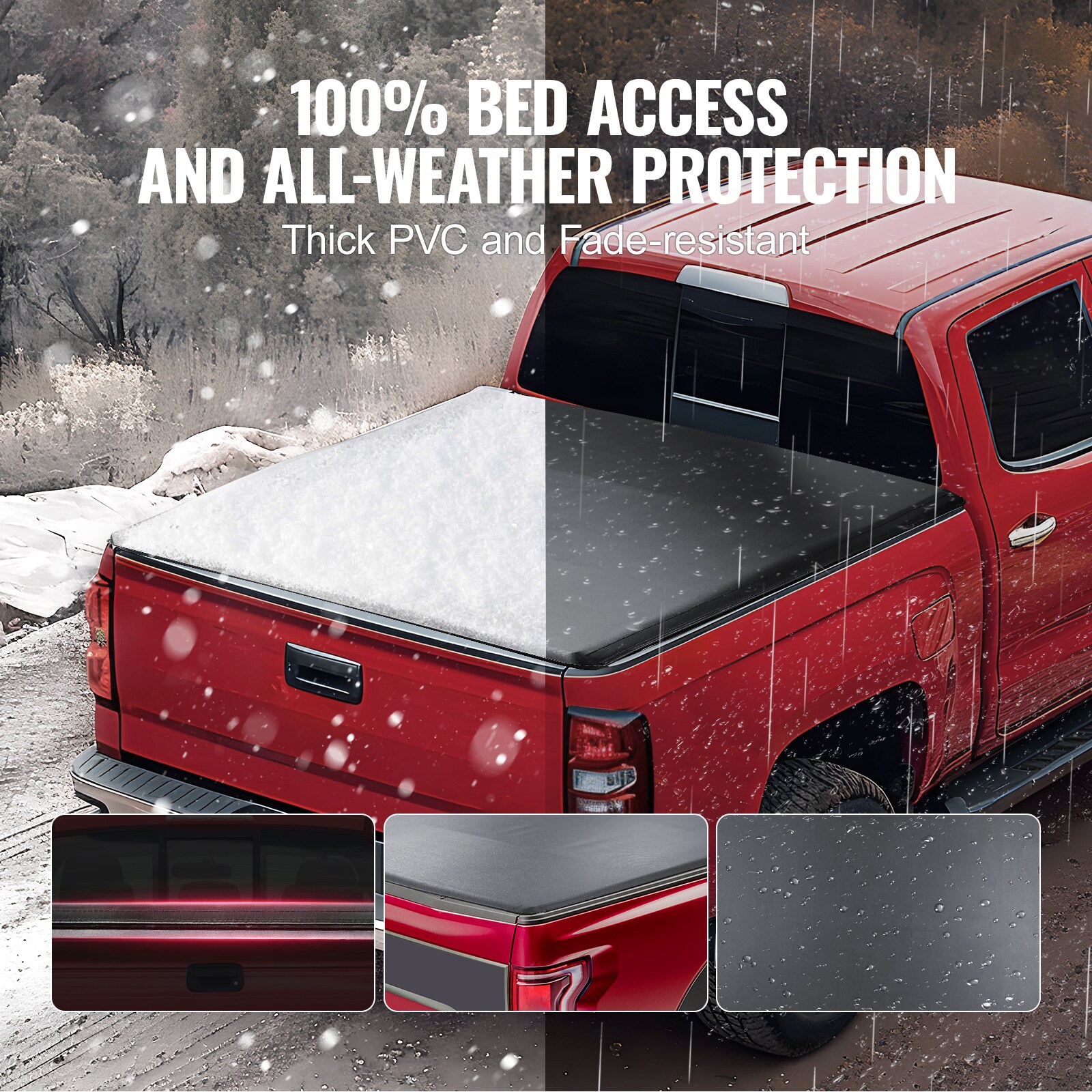 Cubierta para caja de camioneta VEVOR, Cubierta de Tonneau enrollable para caja de camioneta, Compatible con Chevy Silverado GMC Sierra 1500 2019-2024 (NO APTO para Classic 19-24), para caja de 5.8 x 5.3 pies, PVC suave, Cubierta de Tonneau enrollable JQSKCHBXGJQSZJ02MV0