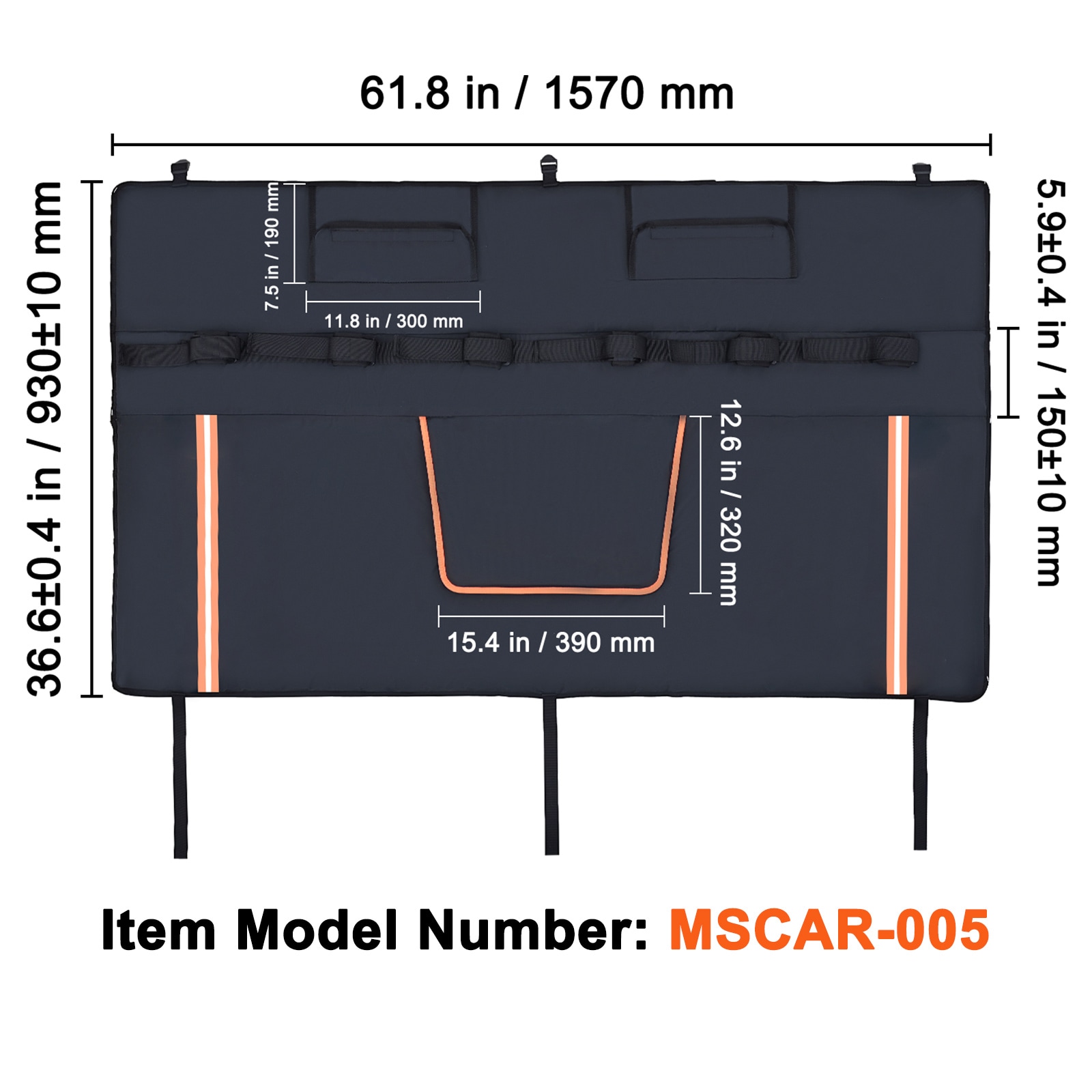 Protector para bicicletas en la puerta trasera de camioneta VEVOR, 62 pulgadas, para transportar 6 bicicletas de montaña, con tiras reflectantes y bolsillos para herramientas, con apertura para cámara trasera para camionetas de carga JYKWMD62INCHGWWX4V0