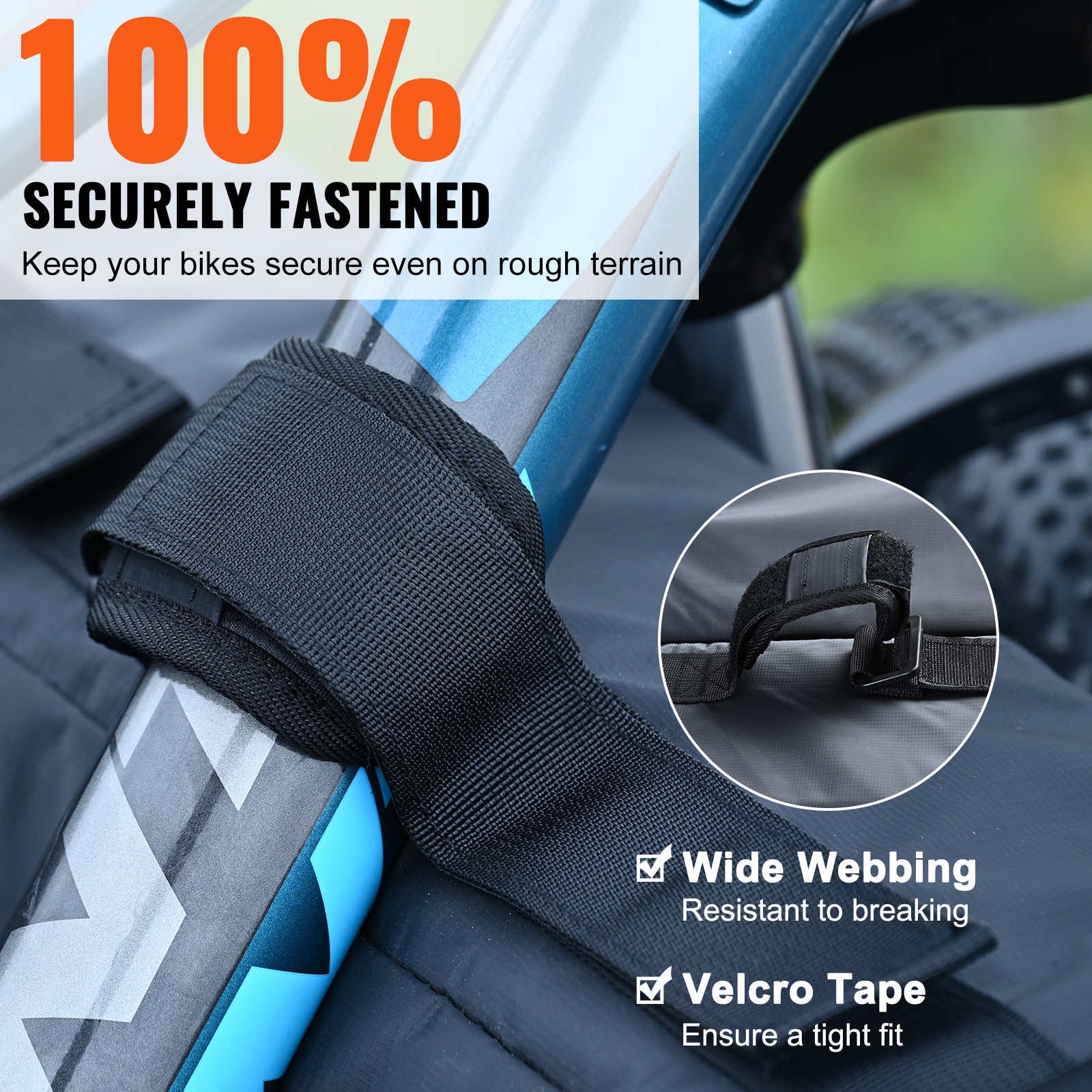 Protector para bicicletas en la puerta trasera de camioneta VEVOR, 62 pulgadas, para transportar 6 bicicletas de montaña, con tiras reflectantes y bolsillos para herramientas, con apertura para cámara trasera para camionetas de carga JYKWMD62INCHGWWX4V0