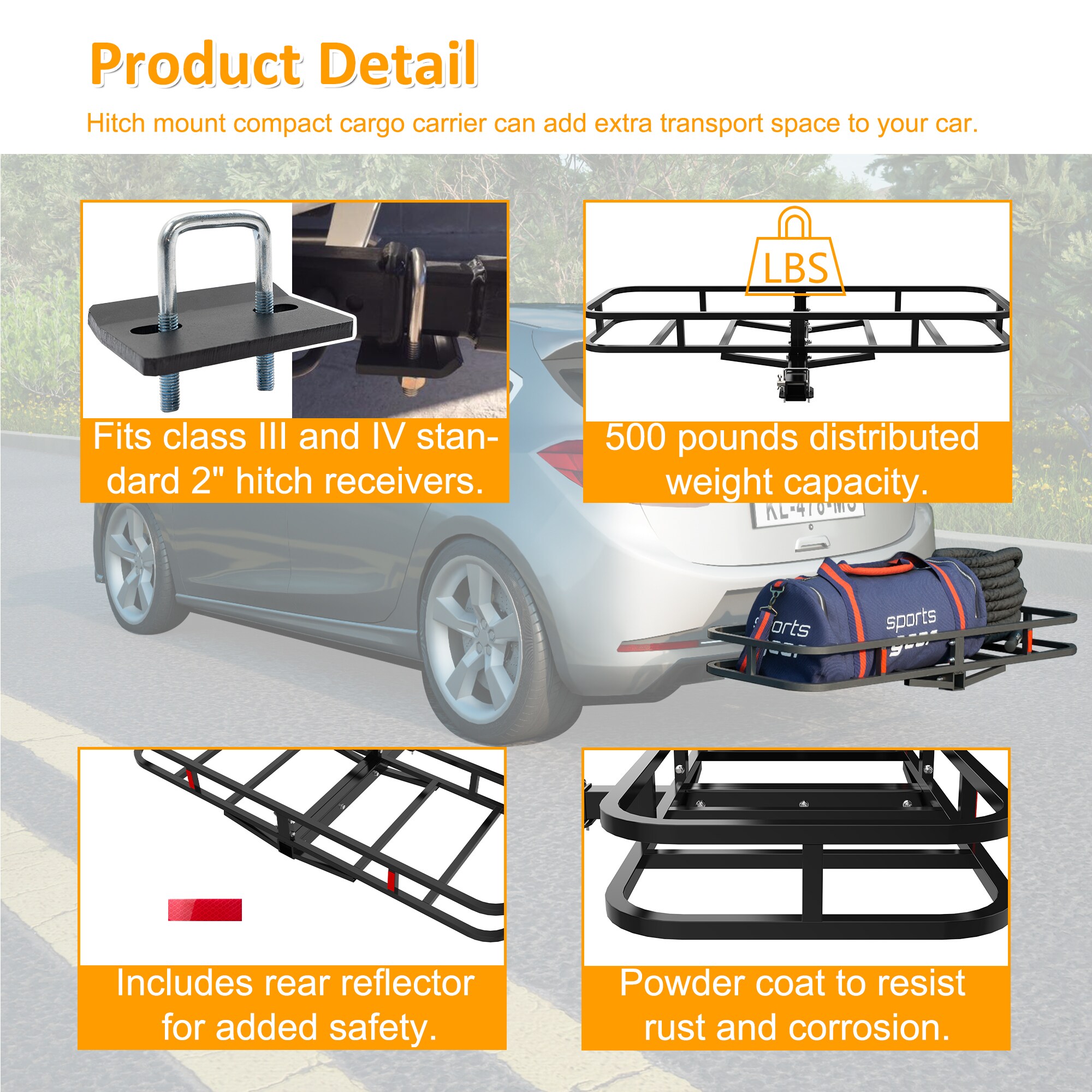 Canasto de Carga para Techo de Auto Kahomvis Motoring Rack de Techo 51 Pulgadas Largo x 17.6 Pulgadas Ancho x 5 Pulgadas Alto Canasto de Carga de Techo de Acero CX-QP214-865