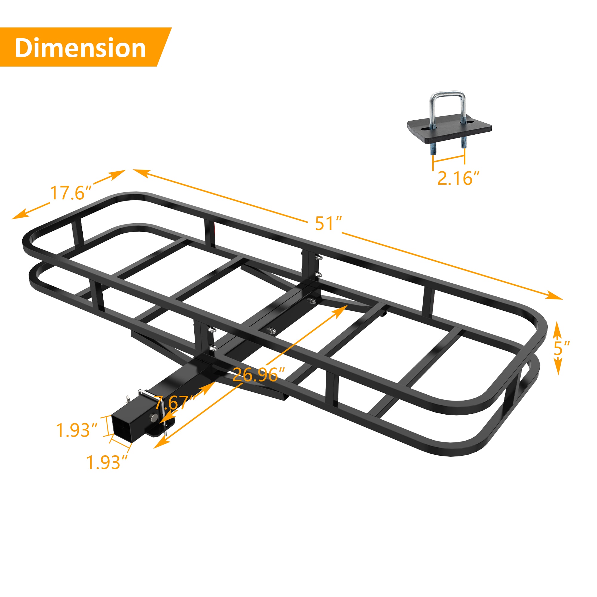 Canasto de Carga para Techo de Auto Kahomvis Motoring Rack de Techo 51 Pulgadas Largo x 17.6 Pulgadas Ancho x 5 Pulgadas Alto Canasto de Carga de Techo de Acero CX-QP214-865