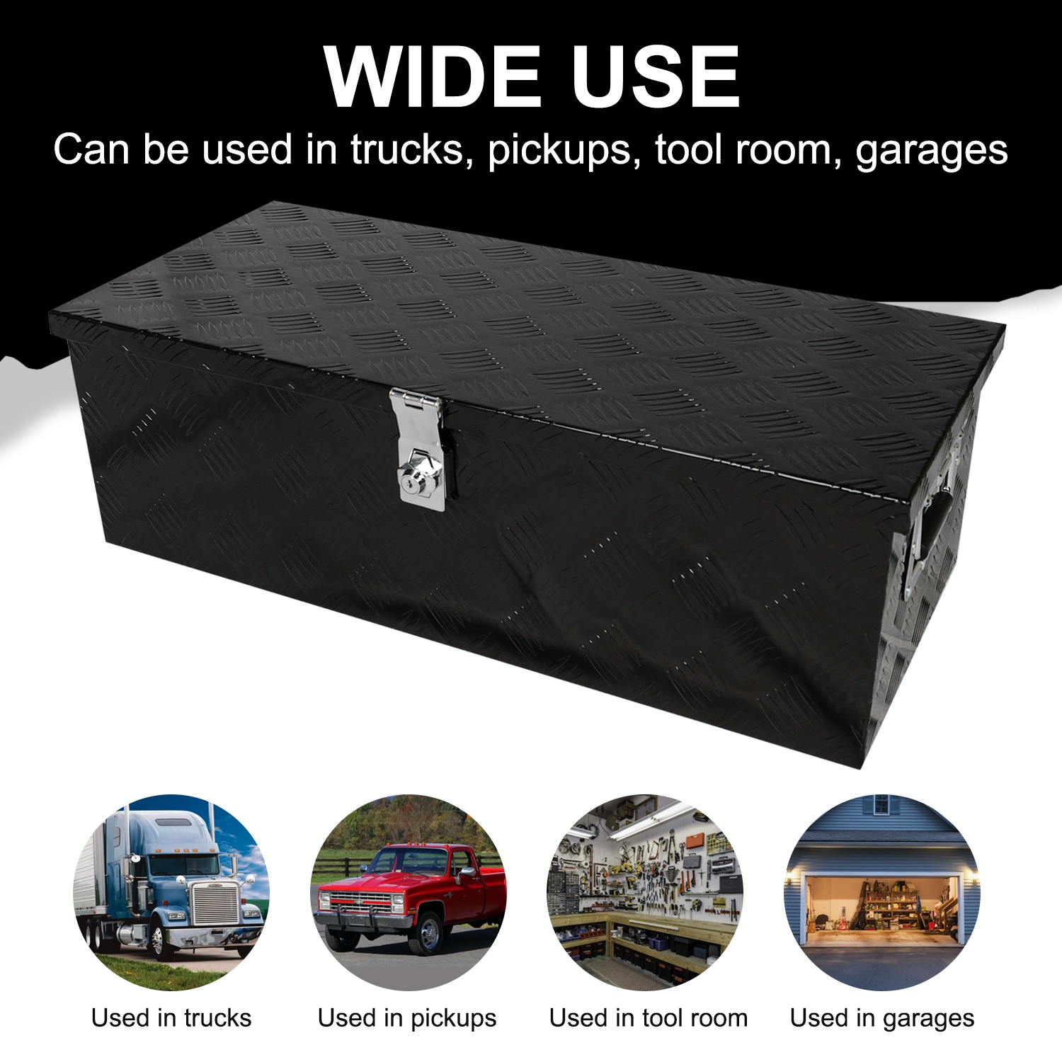 Caja de herramientas para camioneta en aluminio negro de 30 pulgadas x 12.8 pulgadas x 9.7 pulgadas SUPER-QP214-923